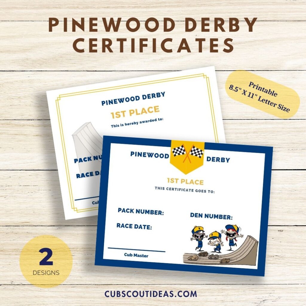 Pinewood Derby Printable Certificates Bundle