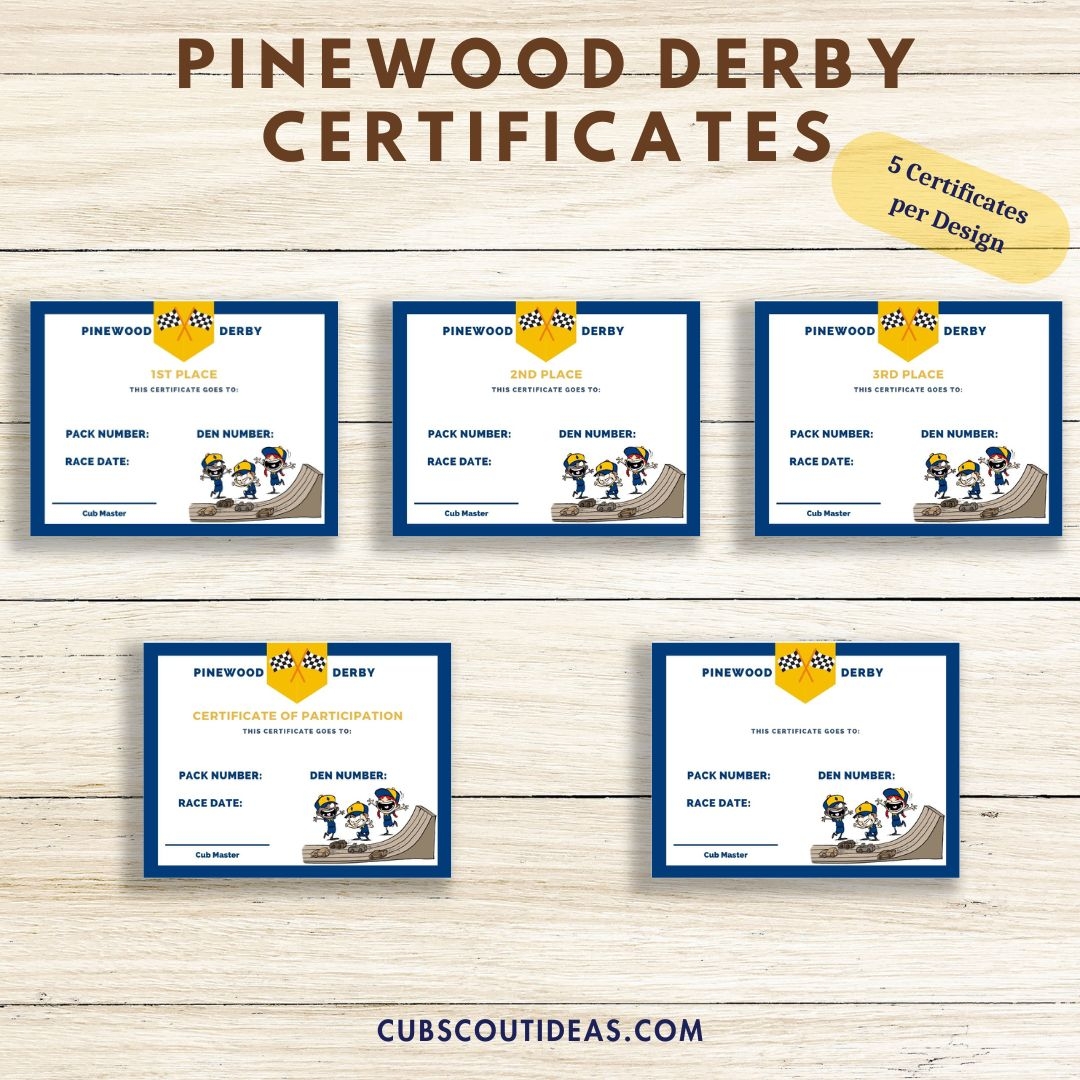 Pinewood Derby Printable Certificates Bundle