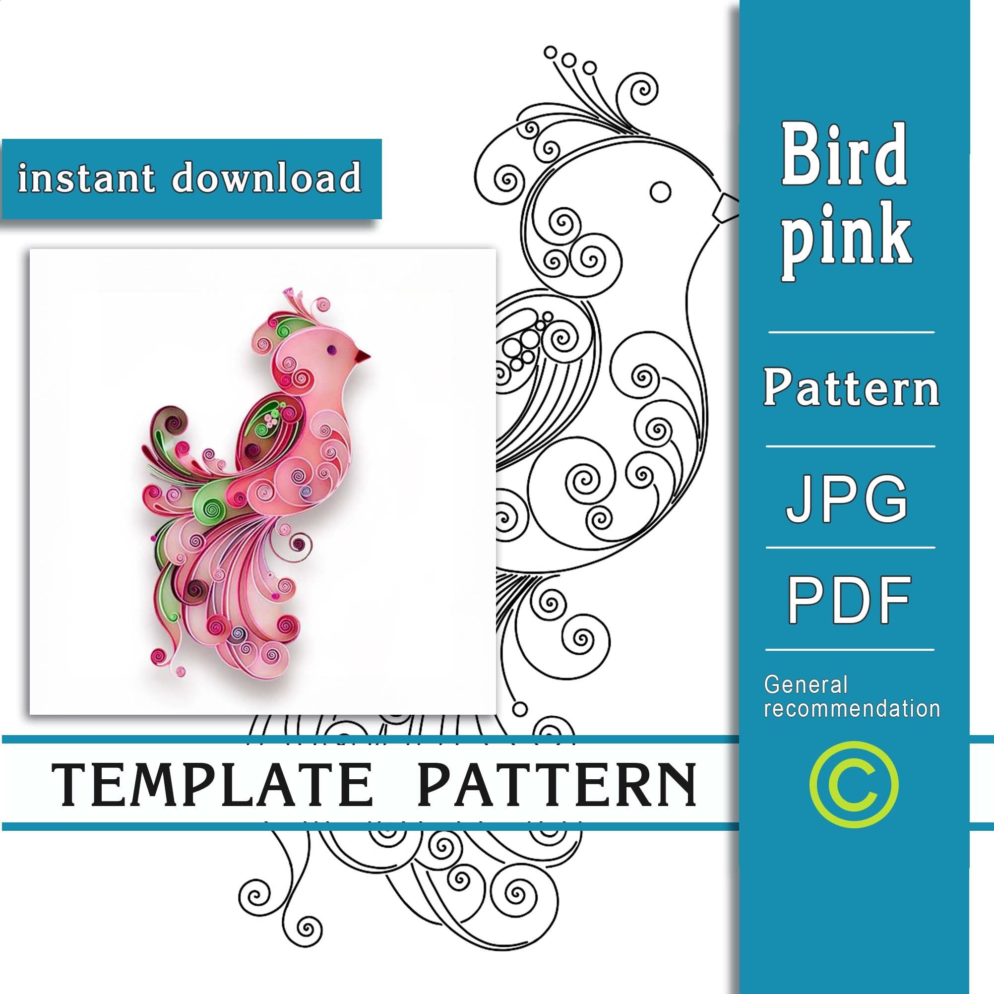 Pink Bird Quilling Paper Art ONLY Template ONLY Pattern Instant Download 0 1 Etsy