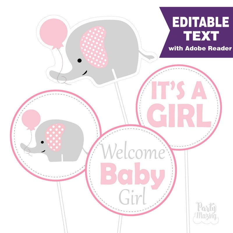 Pink Elephant Baby Shower Printable Centerpiece E171