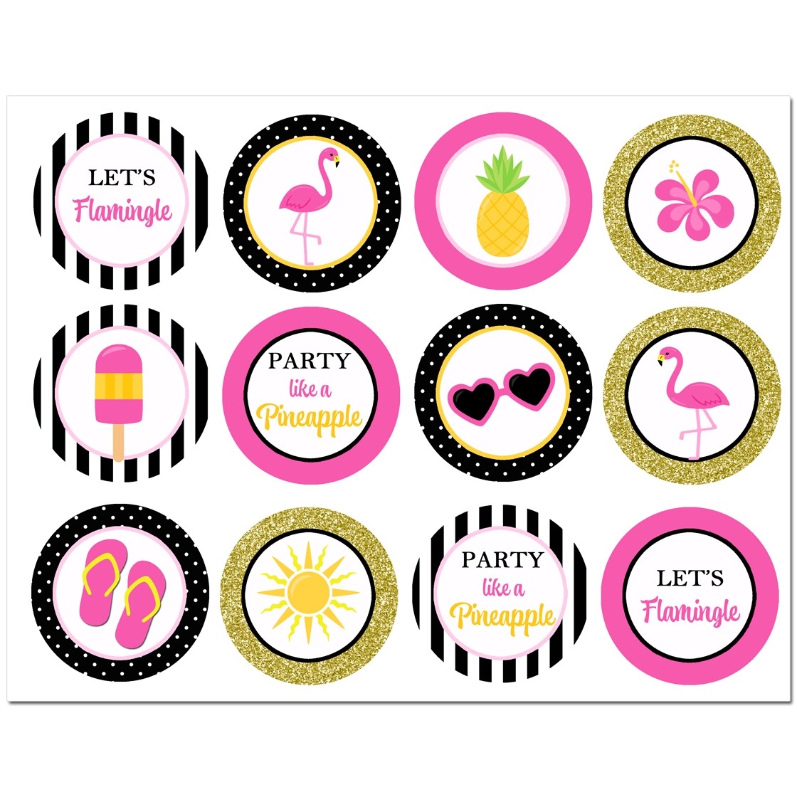 Pink Flamingo Party Cupcake Toppers By That Party Chick Gold Confetti