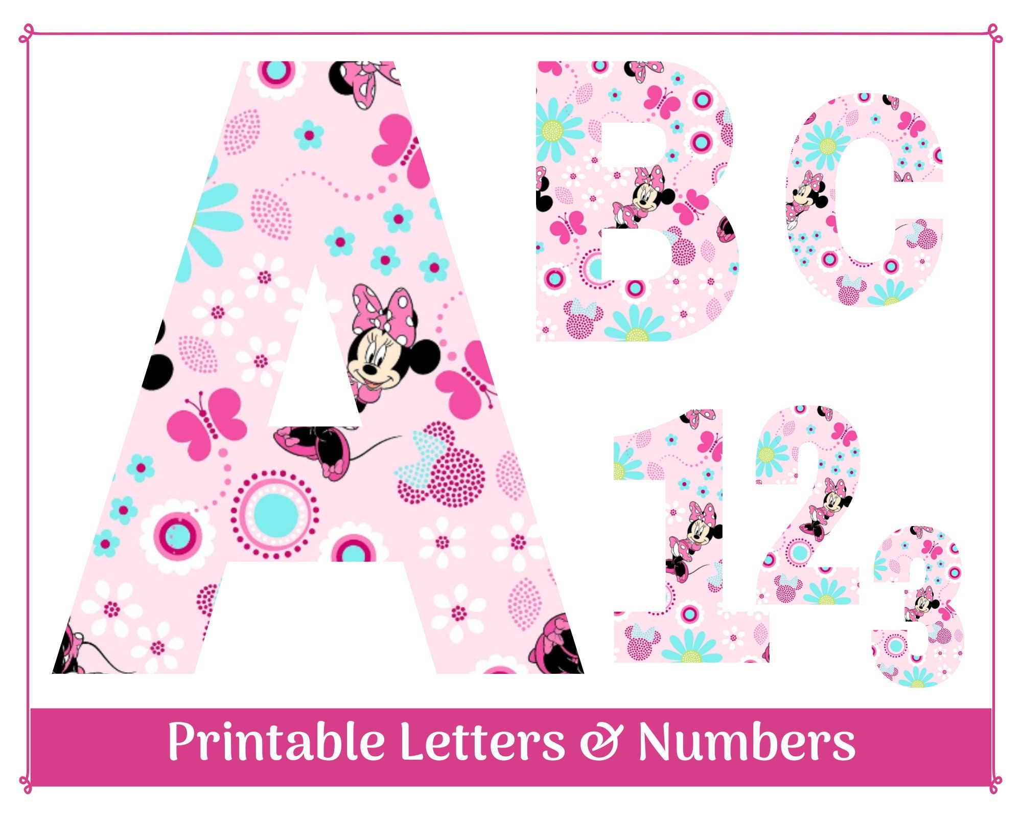 Pink Minnie Mouse Alphabet Letters A Z U0026 Numbers 0 9 Banner Bulletin Board Scrapbooking Sublimation Letters And Numbers Etsy