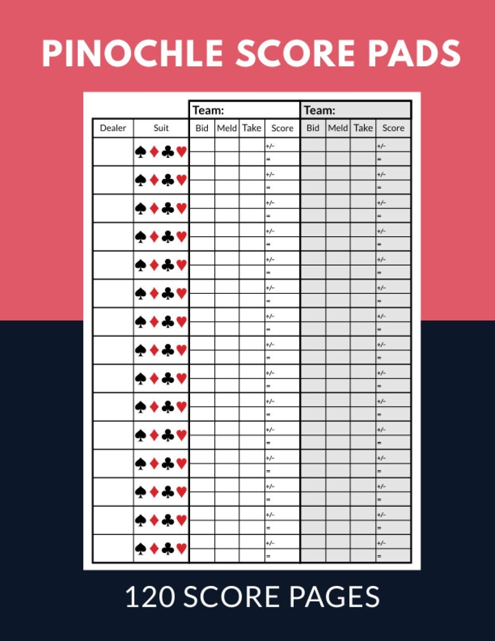 Pinochle Score Pads 120 Score Pages Scoresheet Record Book Pinochle Card Game Meld Table Large Size 8 5 X 11 Inches Pinochle Perfect Score Sheets Amazon au Books