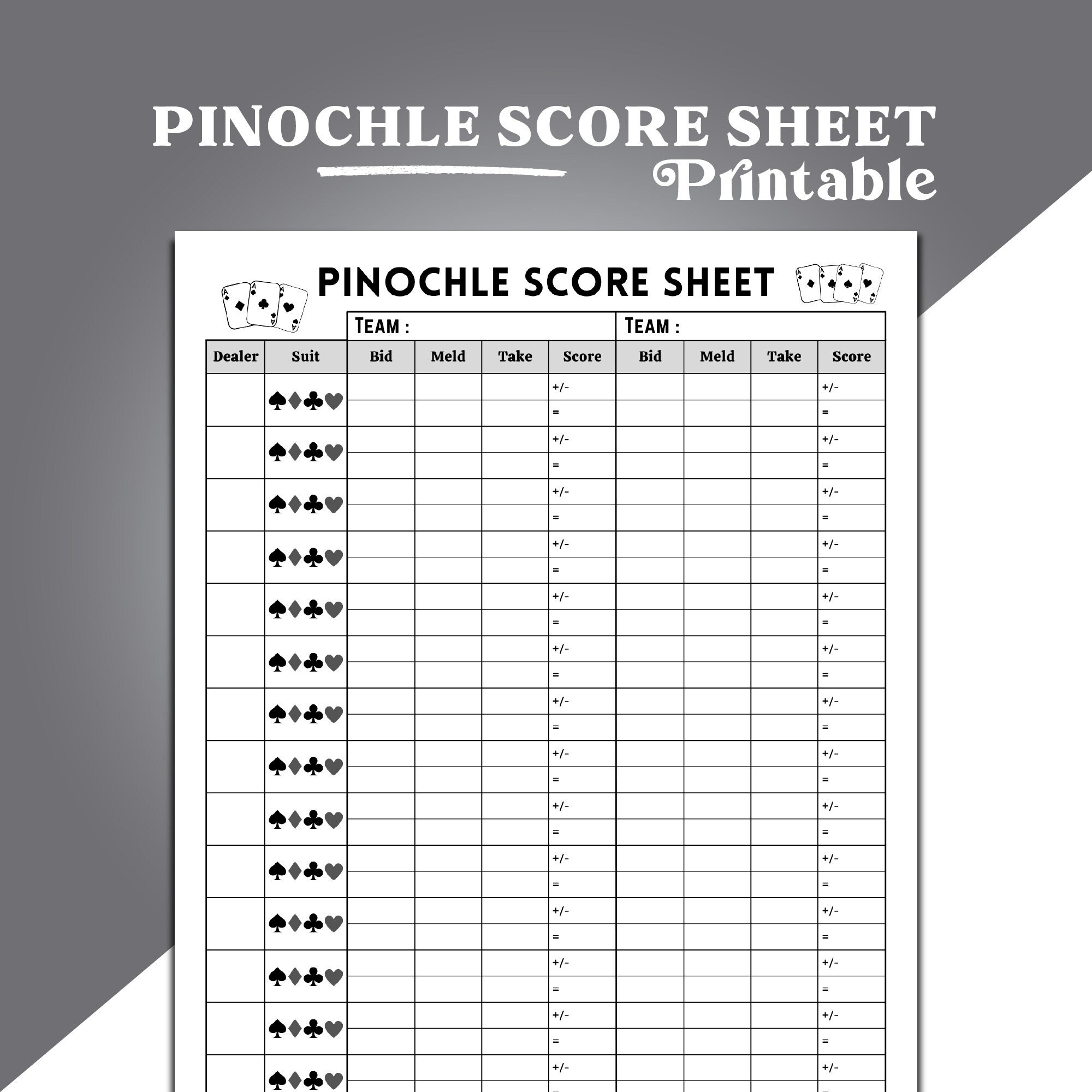 free printable pinochle score sheets