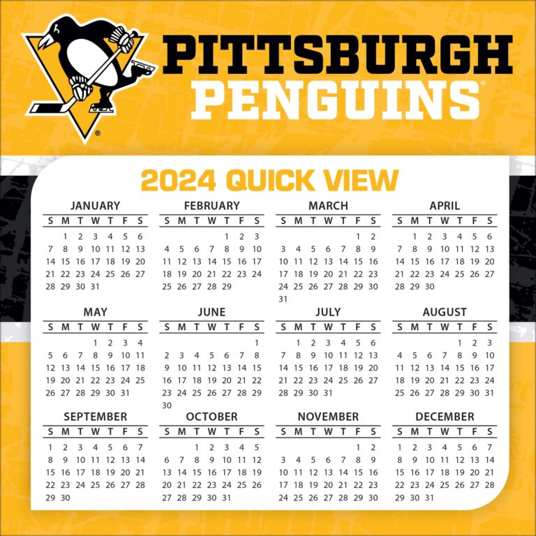 Pittsburgh Penguins NHL Calendar 2024 Worksheets Library
