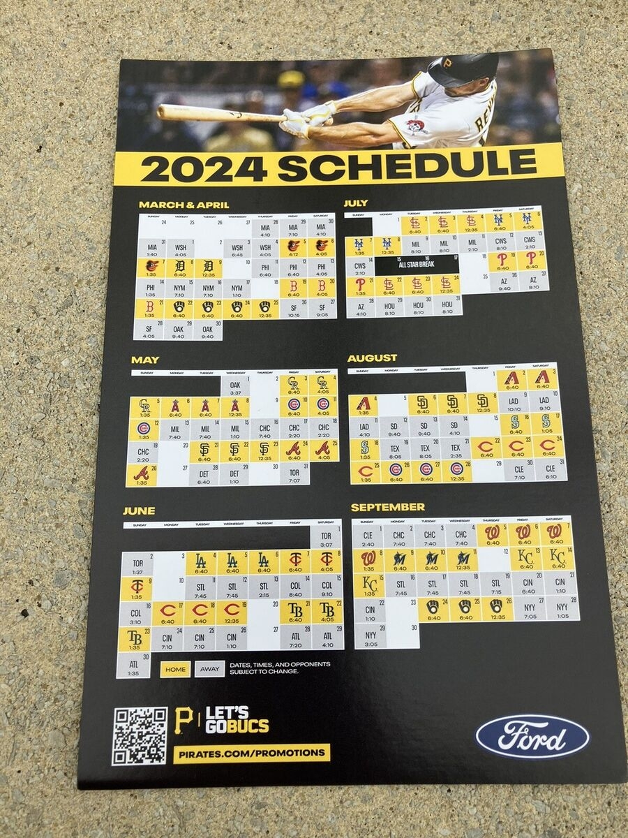 Pittsburgh Pirates 2024 Magnetic Schedule Opening Day SGA 4 5 24 
