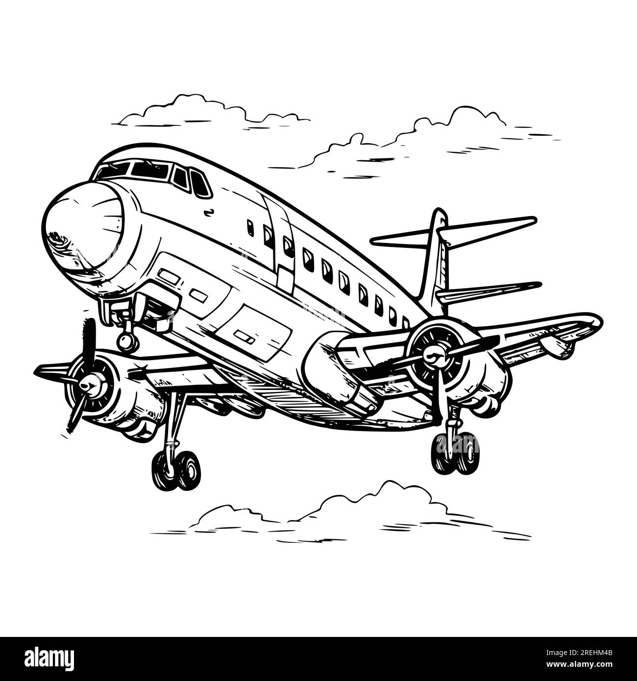 Plane Coloring Pages Drawing For Kids Stock Vector Image U0026 Art Alamy Worksheets Library