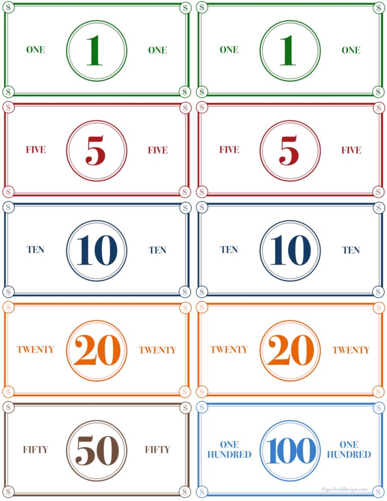 Play Money Printable Paper Trail Design