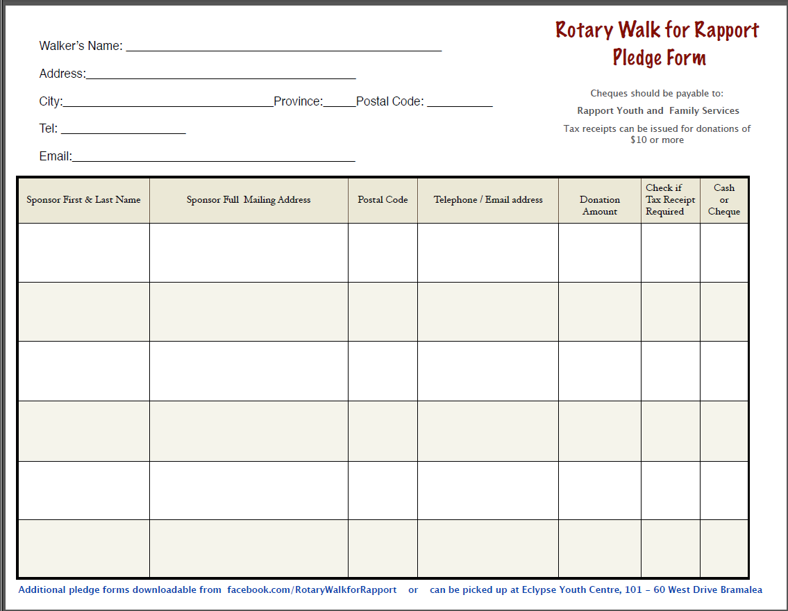 Pledge Sheet Rotary Club Of Brampton