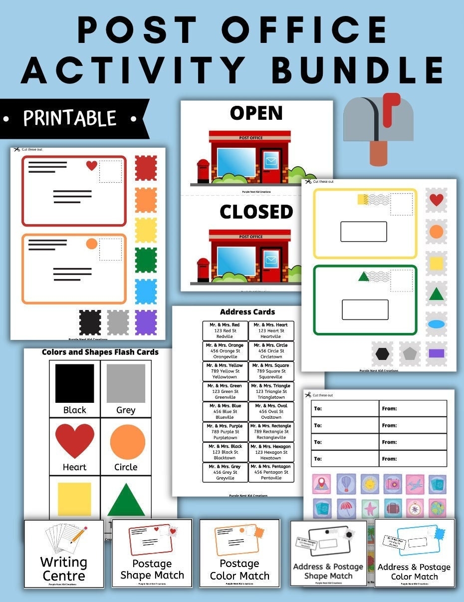 Post Office Activity Bundle Postage Color And Shape Match  Post Office Activity Bundle Postage Color And Shape Match