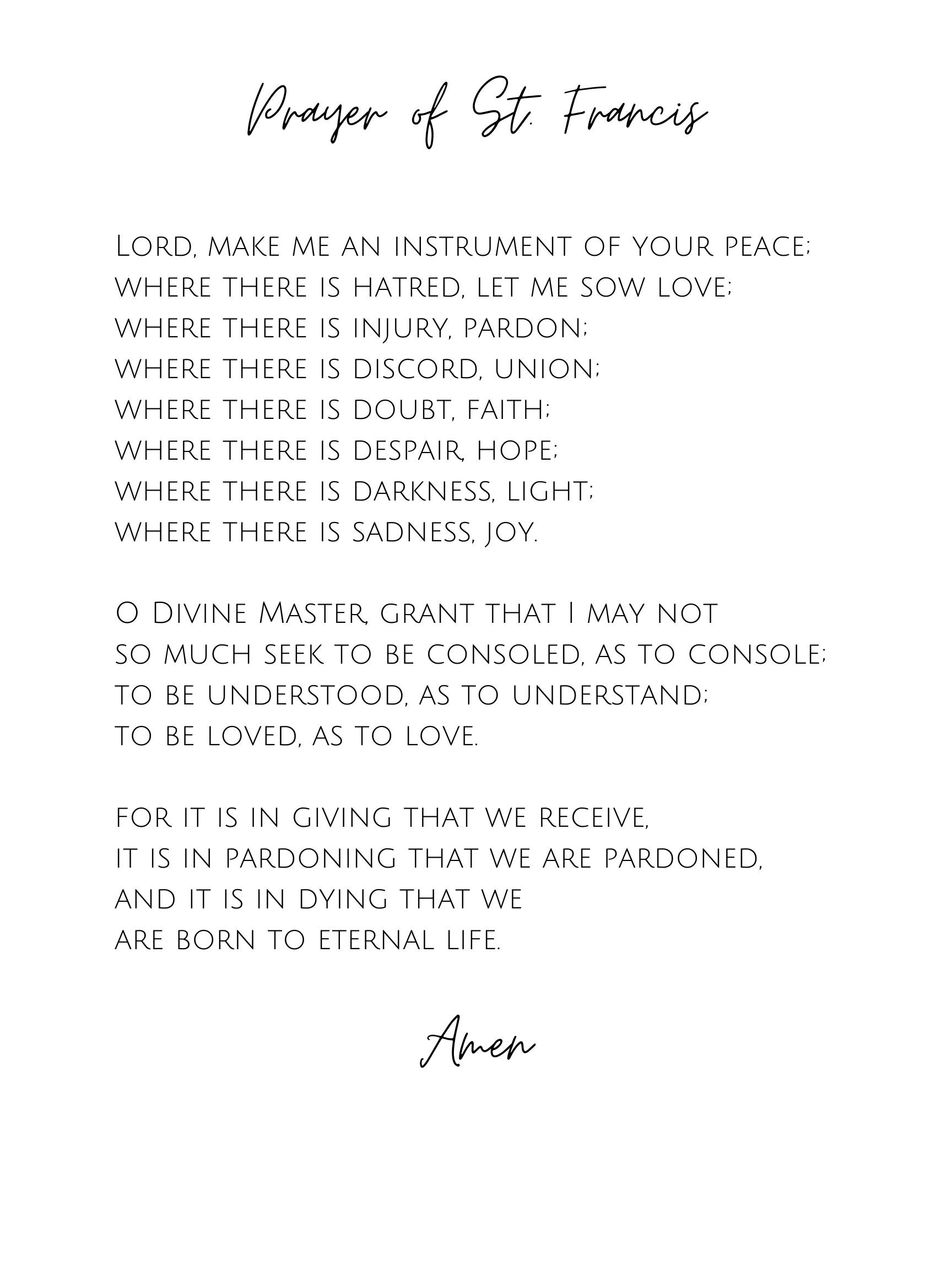 Prayer Of St Francis Saint Francis Prayer PRINTABLE Art Prayer Quote 8x10 Wall Sign Digital DOWNLOAD Print PDF Etsy
