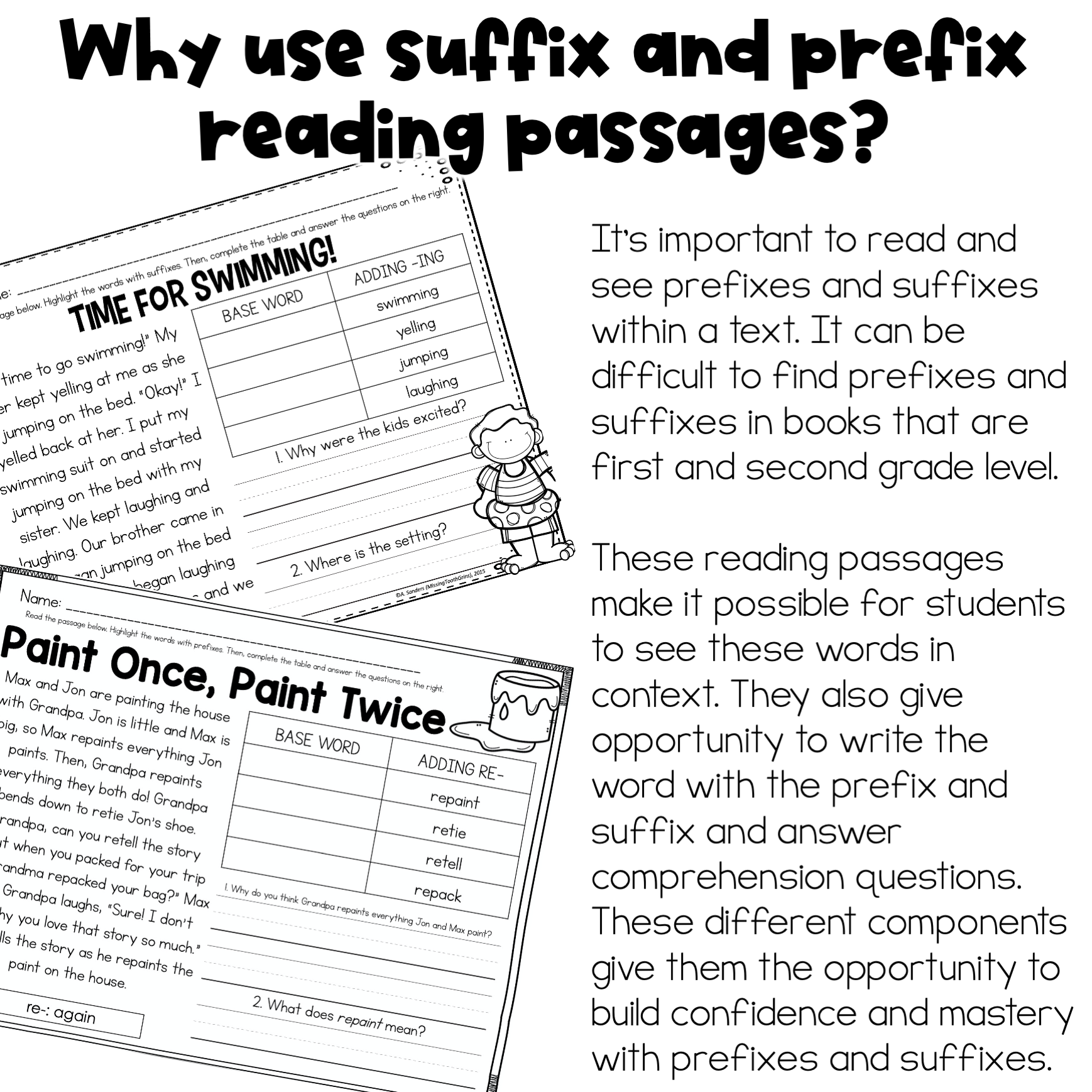 Prefix And Suffix Reading Passages Bundle Missing Tooth Grins