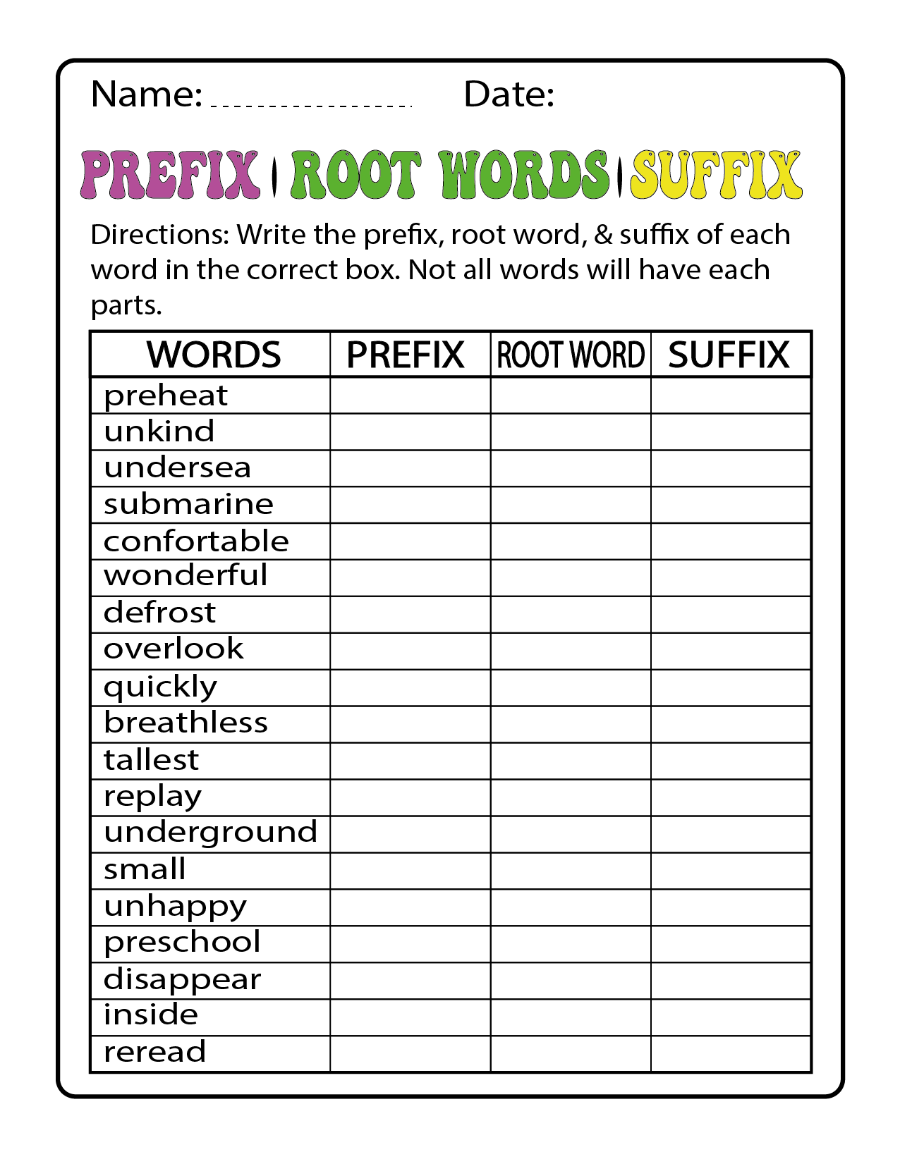 Prefix Suffix And Root Word Activity Pack With Posters For 2nd 3rd 4th Grade