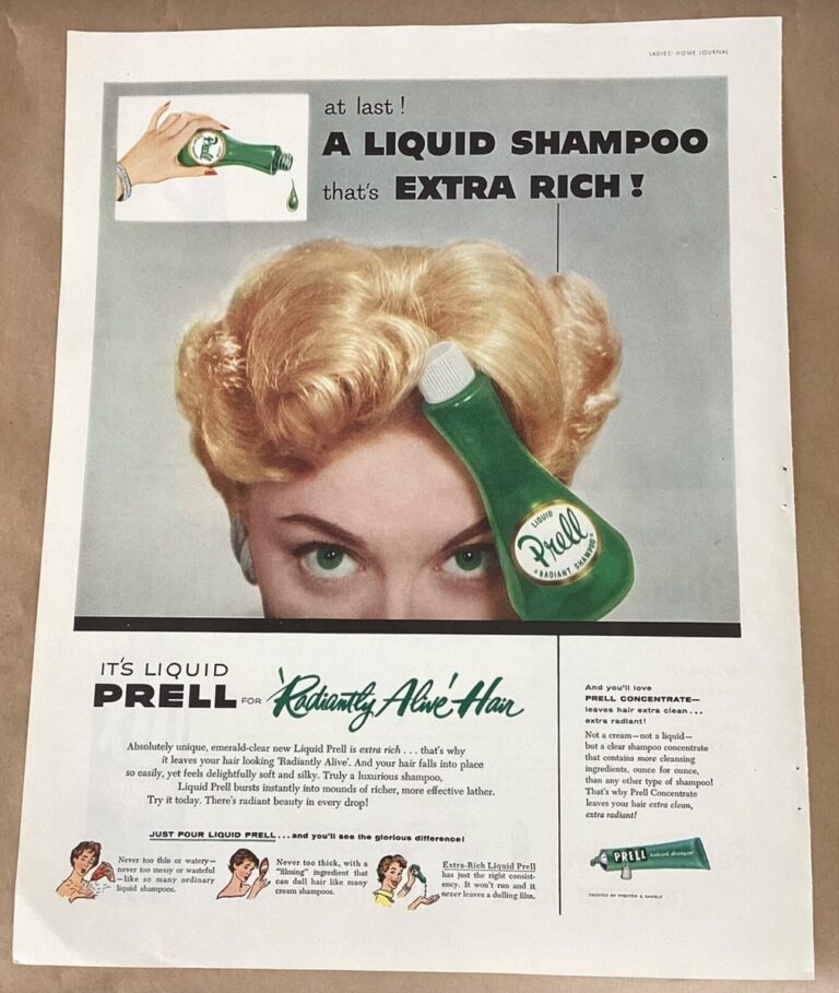Prell Shampoo Print Ad 1956 Vintage 1950s Retro Home Decor Art Model Bottle