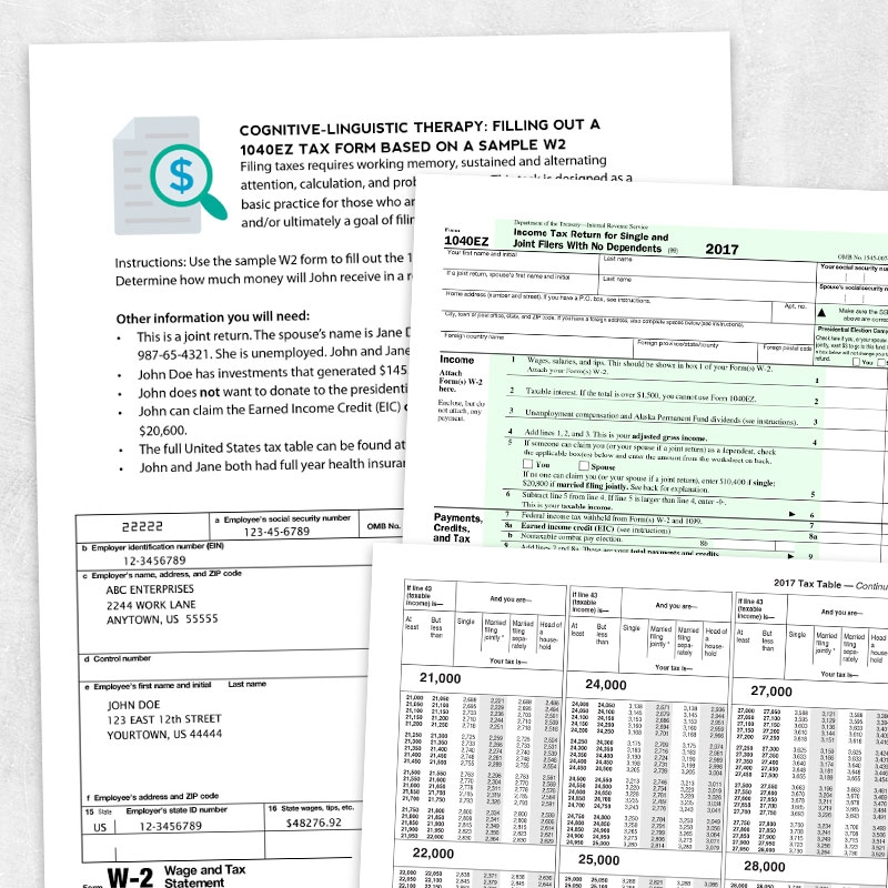Preparing A 1040EZ Tax Form Based On A Sample W2 Adult And Pediatric Printable Resources For Speech And Occupational Therapists