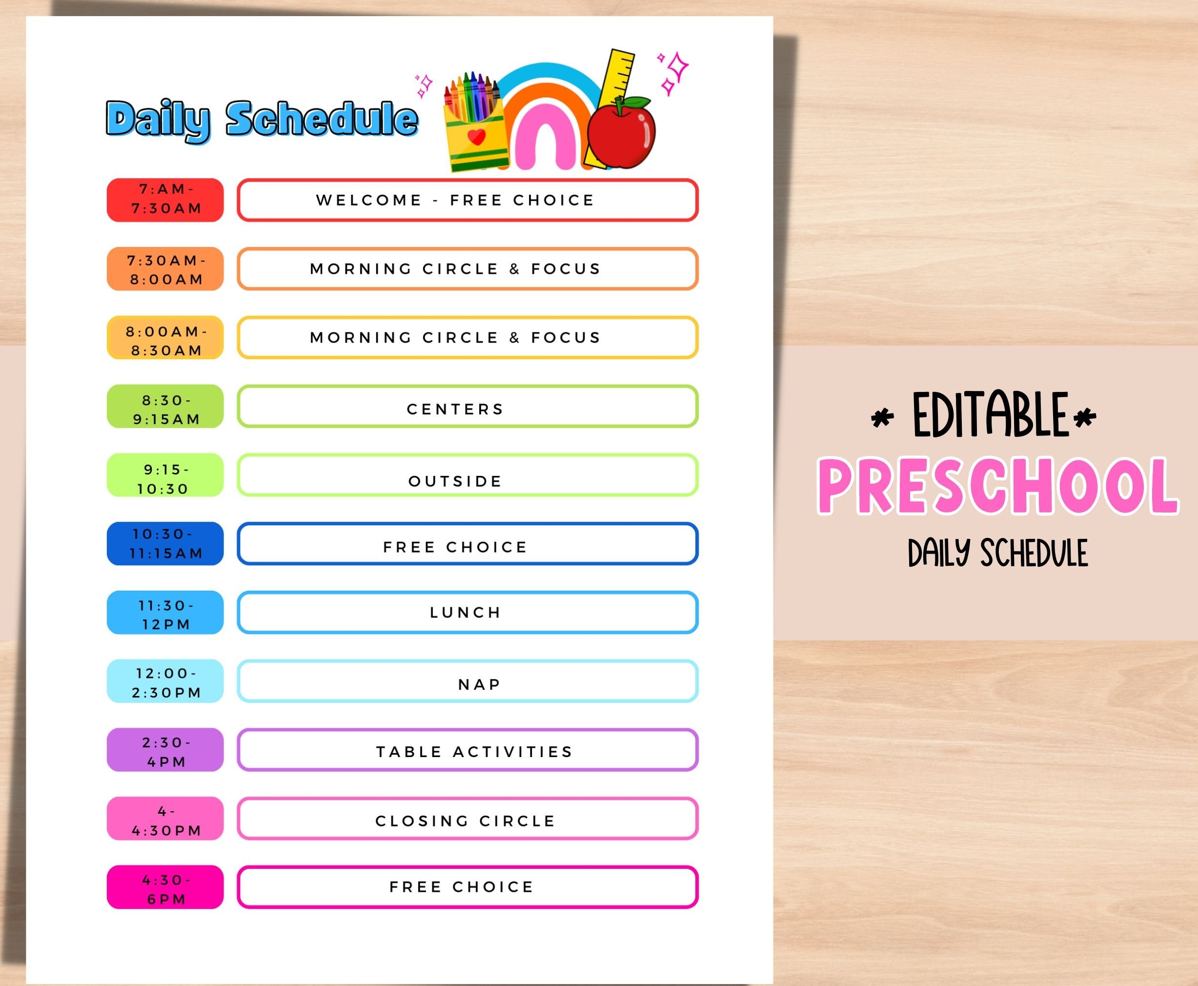 Preschool Daily Schedule Daycare Schedule EDITABLE Template  Preschool Daily Schedule Daycare Schedule EDITABLE Template