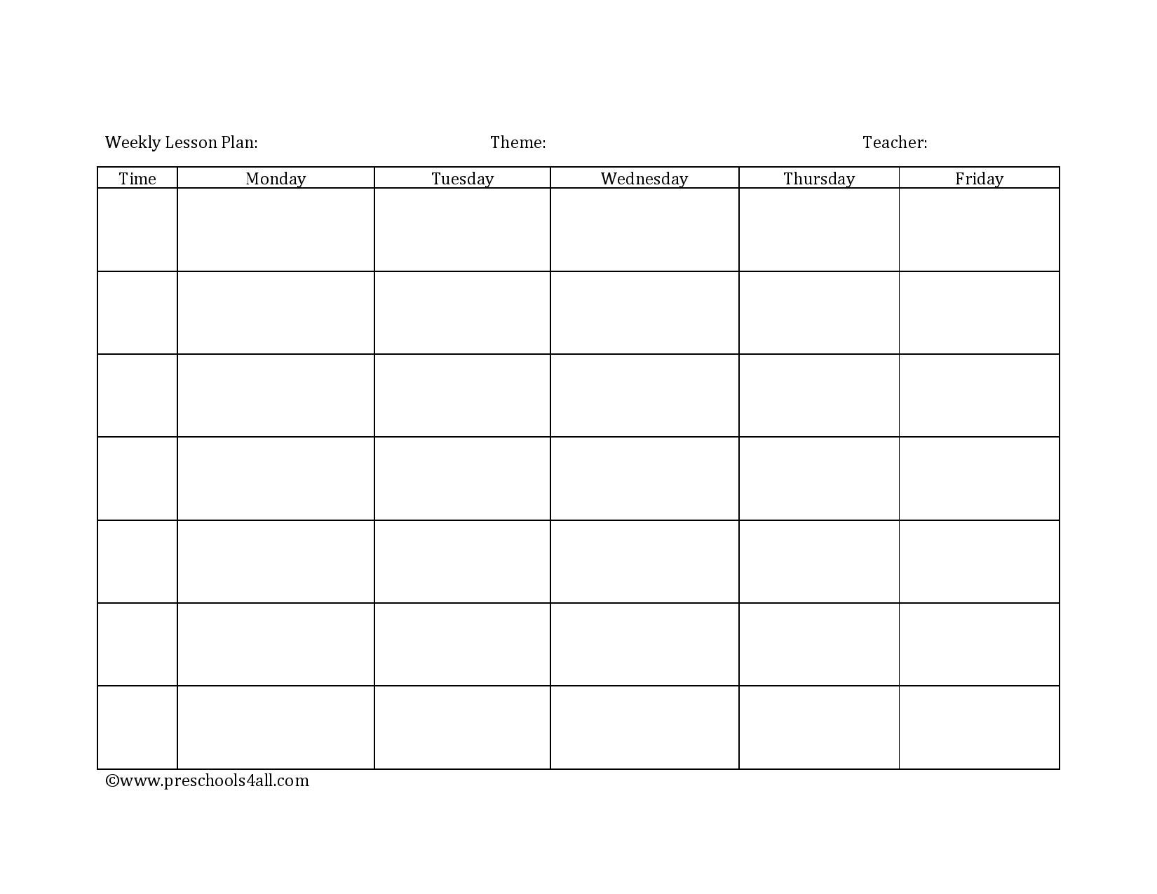 free printable preschool lesson plan template