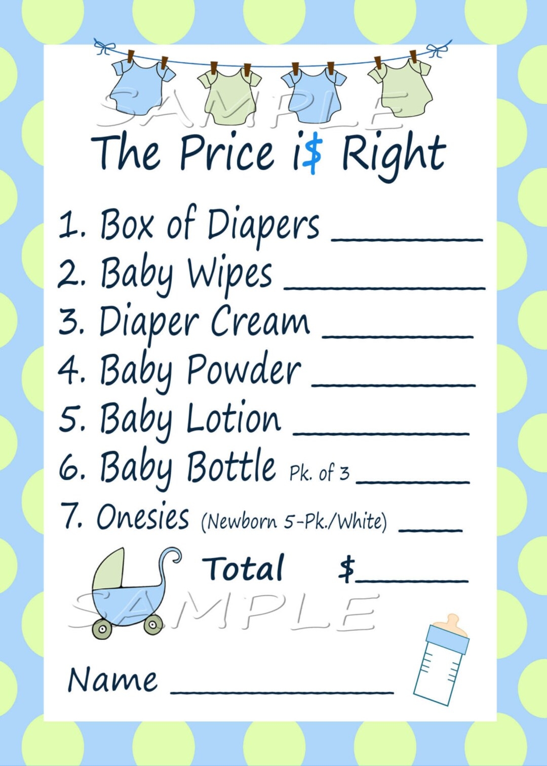 free printable baby shower price is right