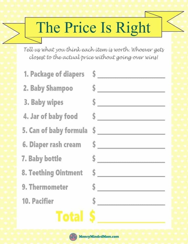 Price Is Right Baby Shower Game With Free Printables 