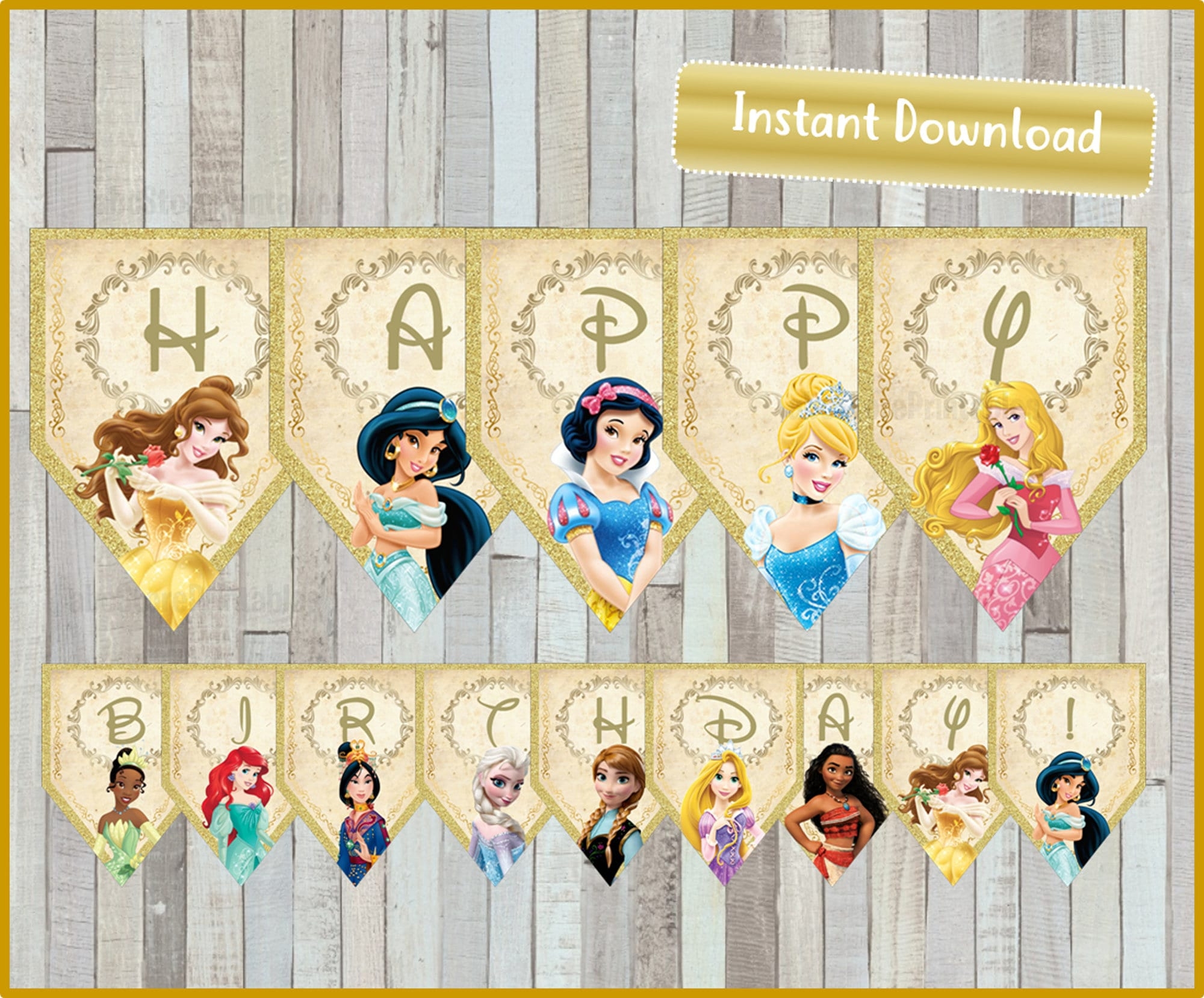 Princess Birthday Banner Princess Happy Birthday Banner Printable Princess Party Banner Instant Download