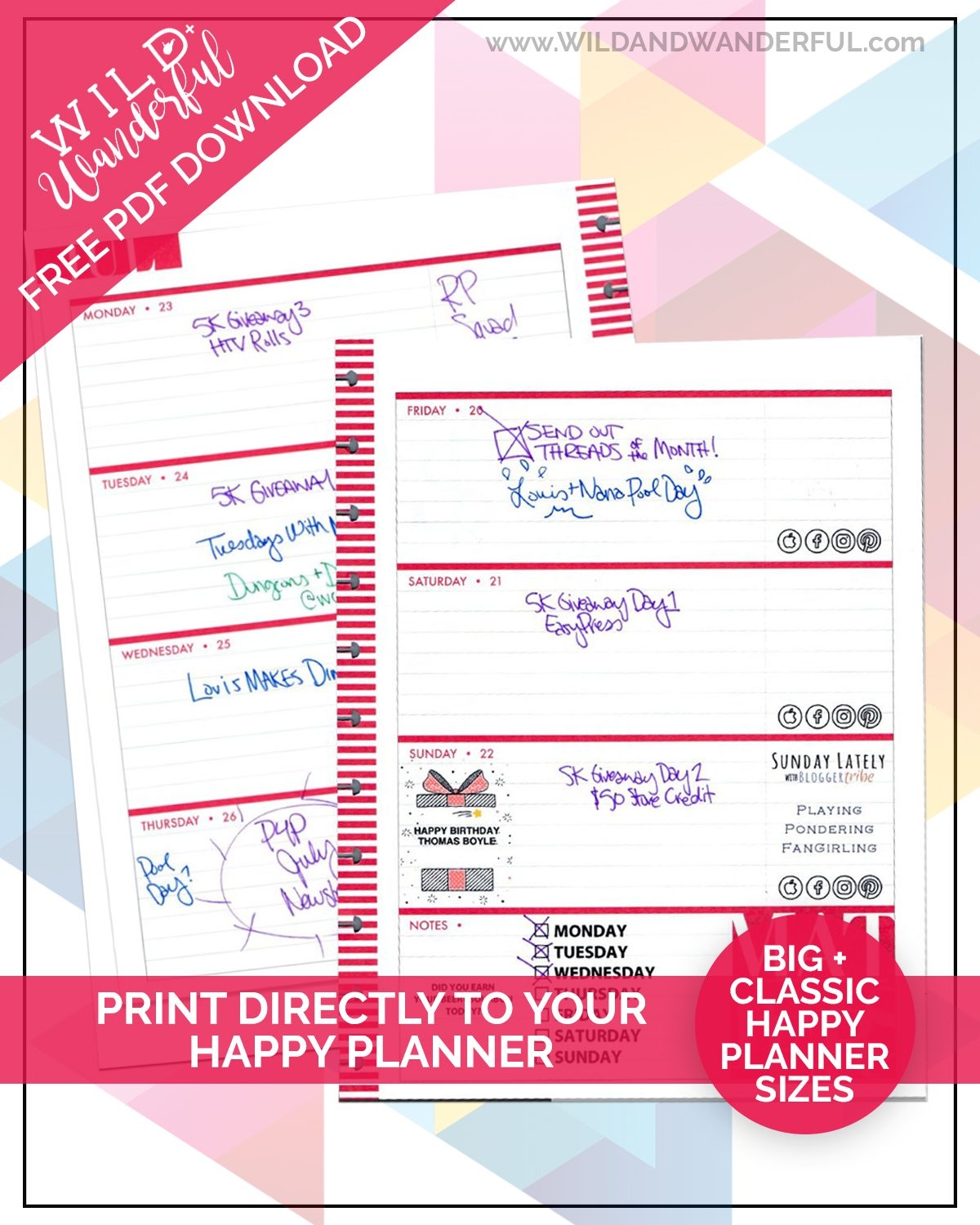 Print Directly On Your Happy Planner FREE PDF Files Wild 