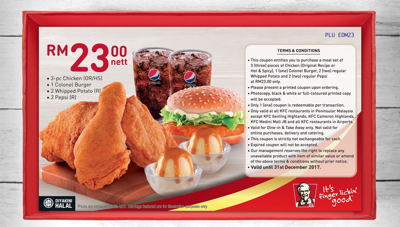 Print Out KFC Coupon Voucher For Discounted RM23 Combo Set Meal Until 31 December 2017 Harga Runtuh Durian Runtuh