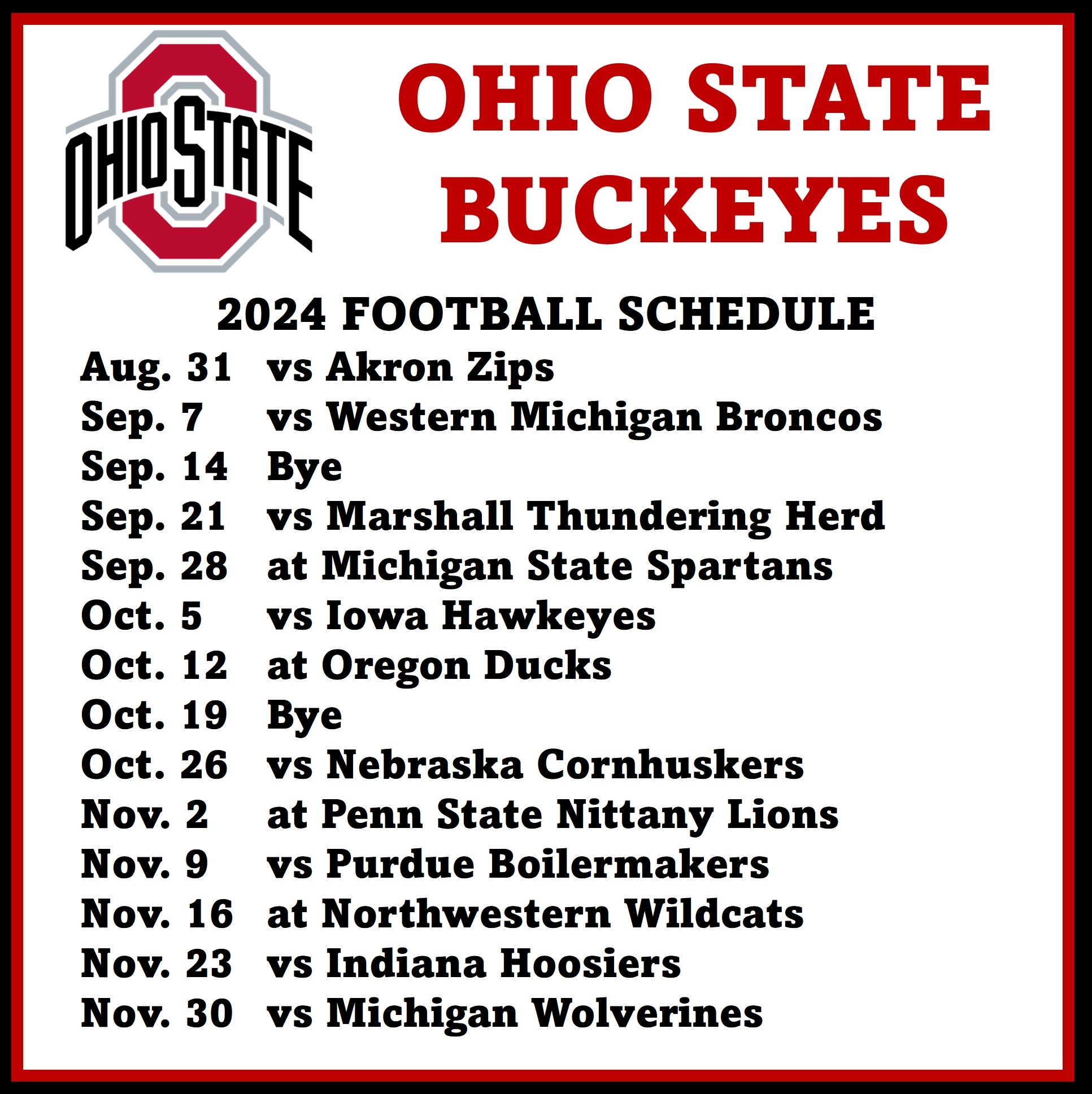 Print Your Own 2018 Ohio State Football Graphical Schedule Land Worksheets Library