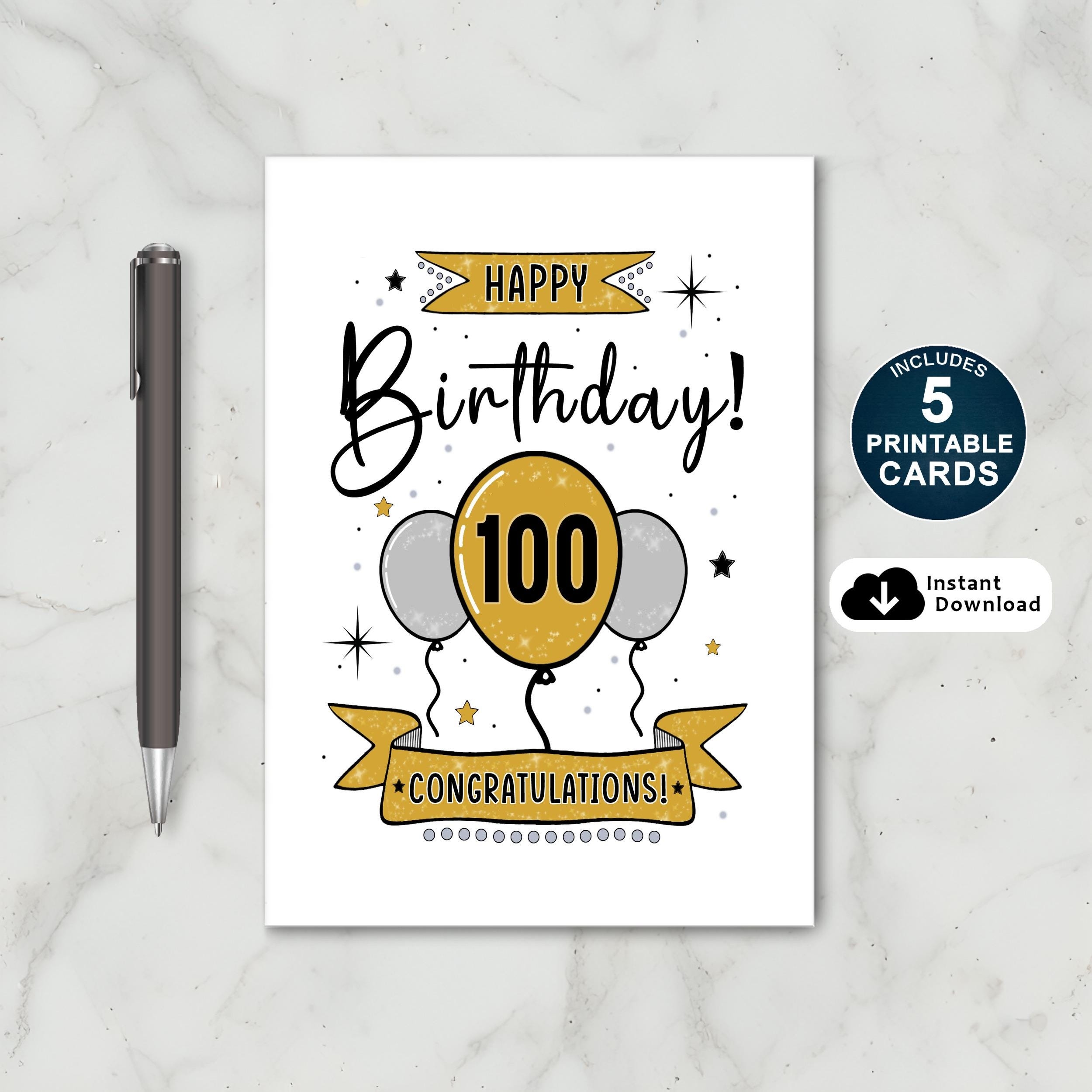 Printable 100th Birthday Card Happy 100th Birthday Card Happy 
