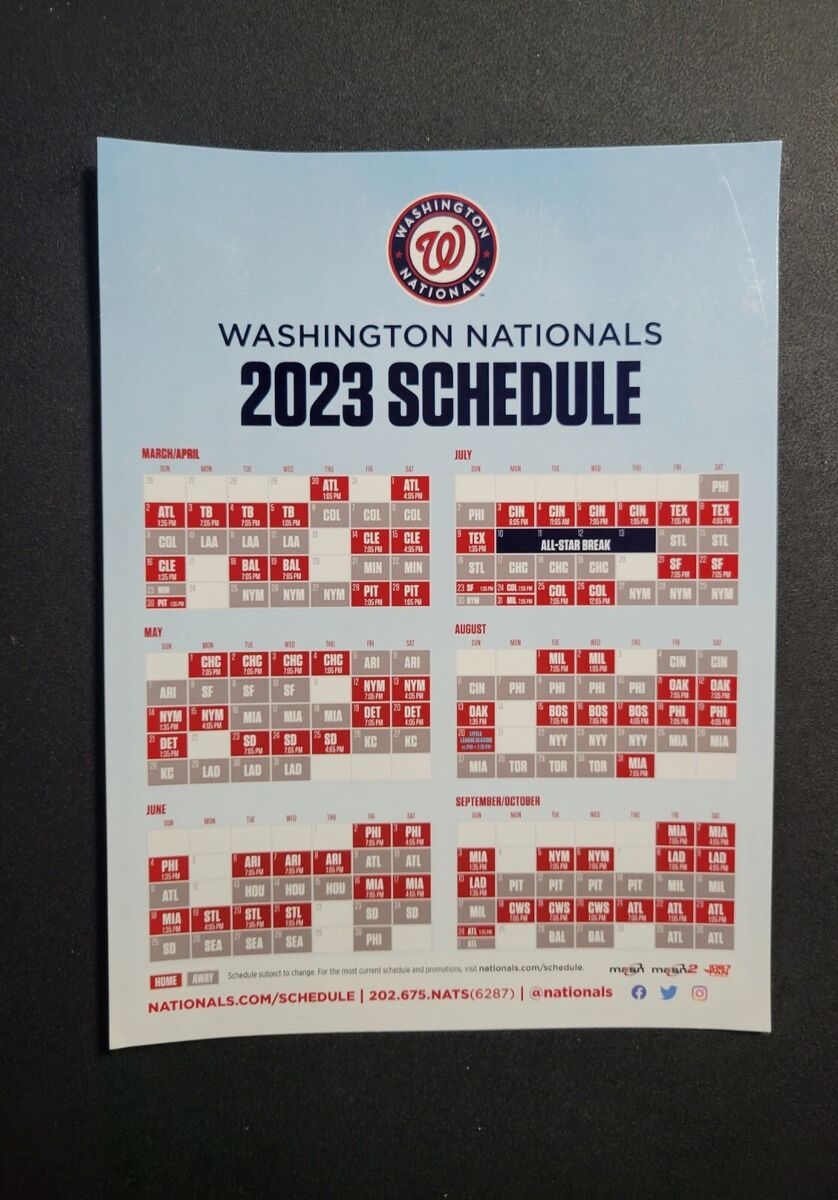 Printable 2020 Washington Nationals Schedule Worksheets Library
