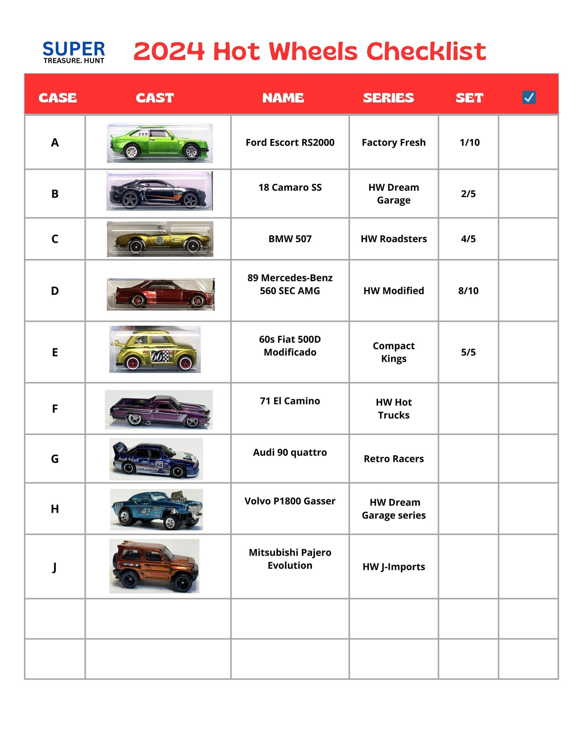 Printable 2024 Hot Wheels Treasure Hunt And Super Treasure Hunt Checklist Tracker A4 Letter Size Instant Download