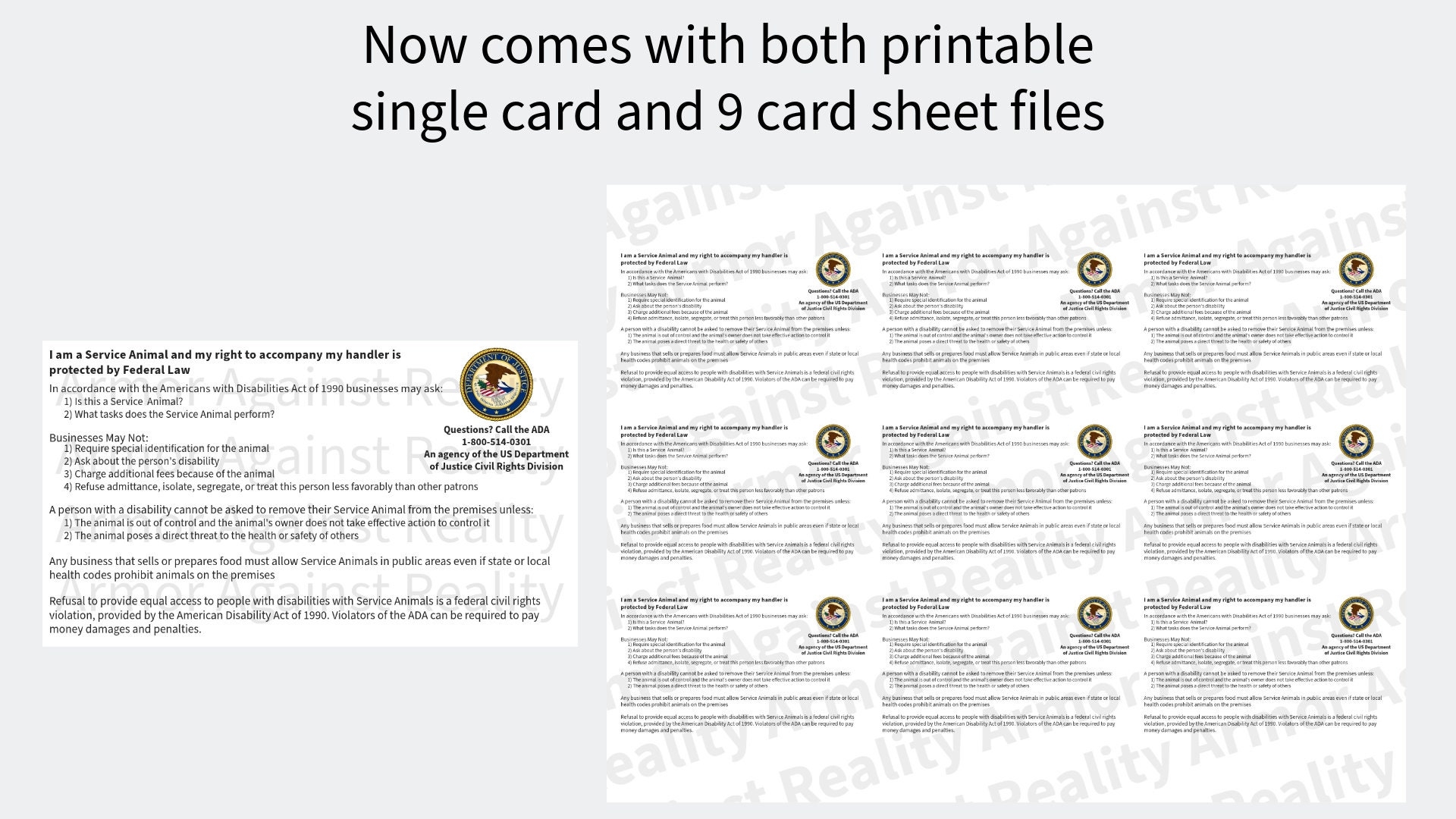 Printable ADA Service Dog Rights Card PDF Download Etsy