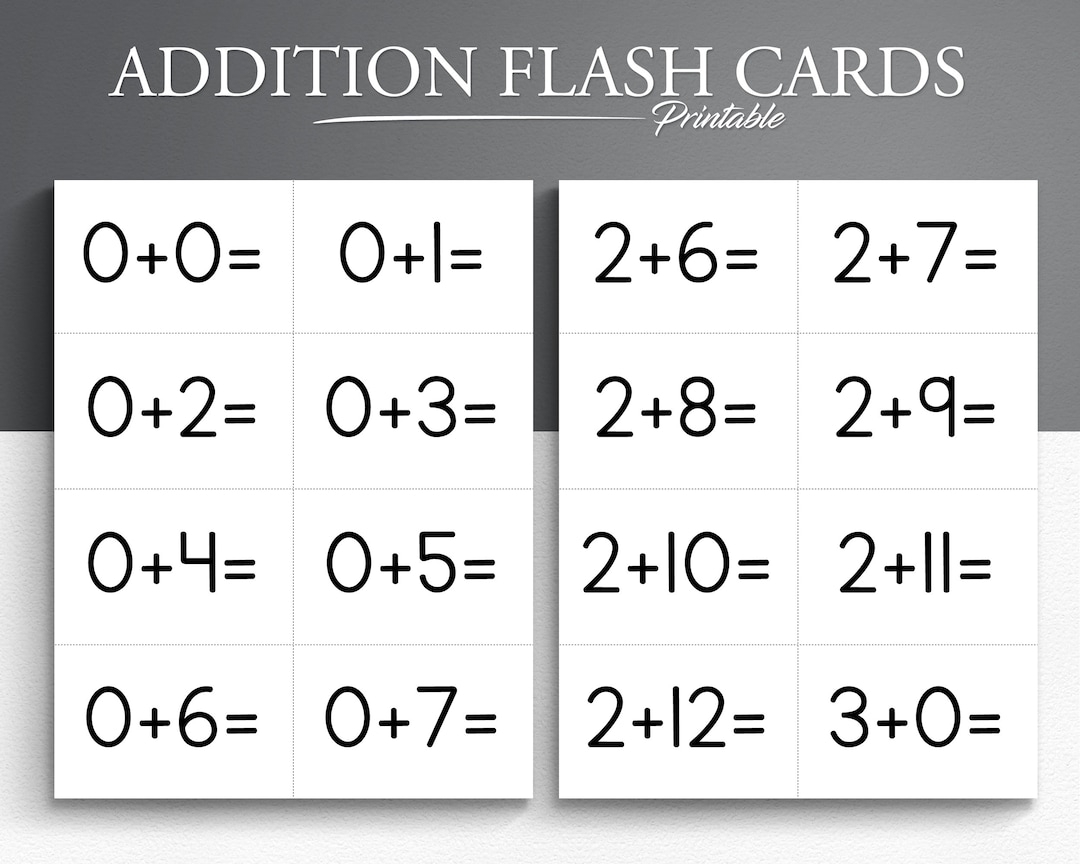 Printable Addition Flash Cards Set 0 12 169 Cards Math Flash Cards Addition Practice Etsy