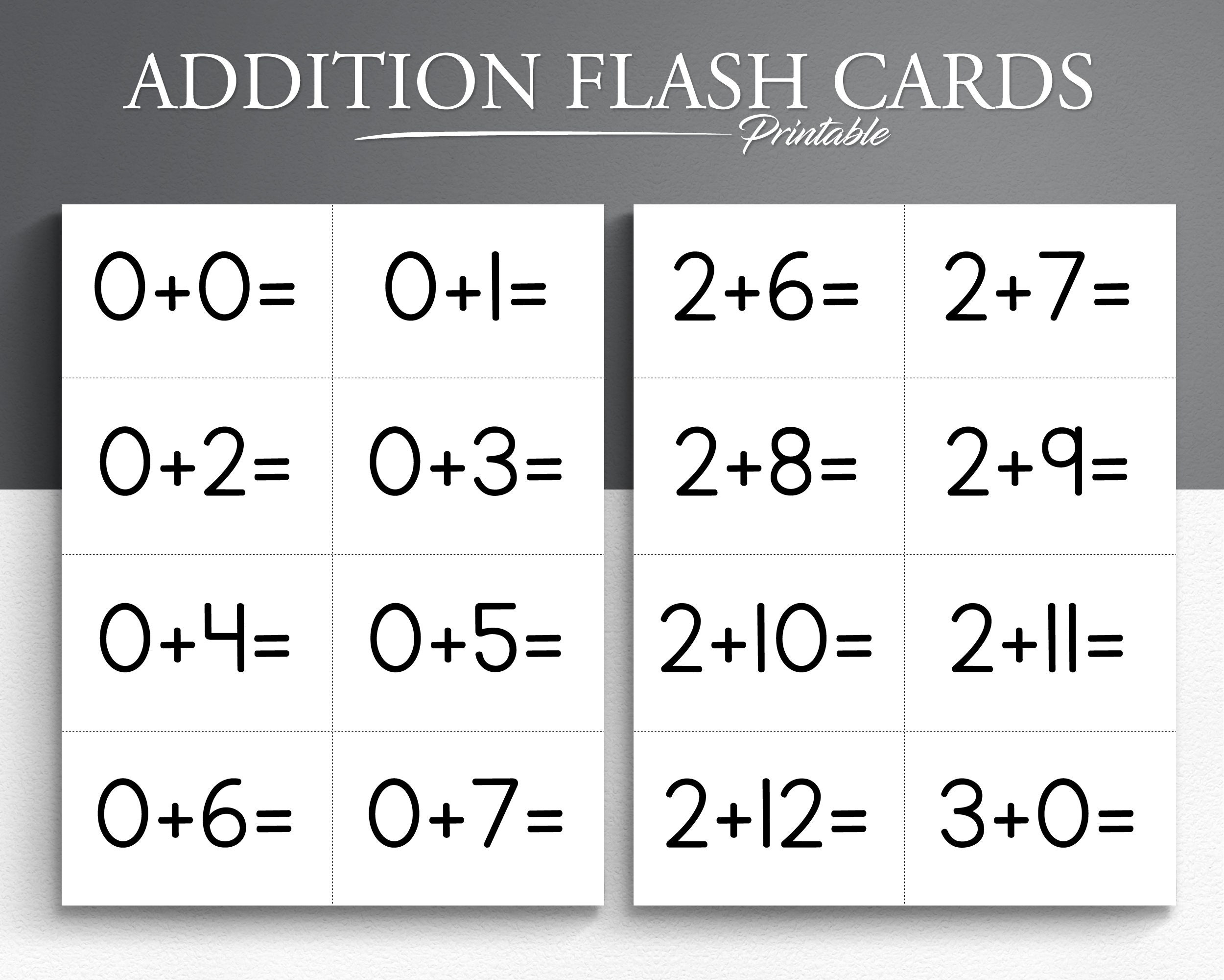 addition flash cards printable