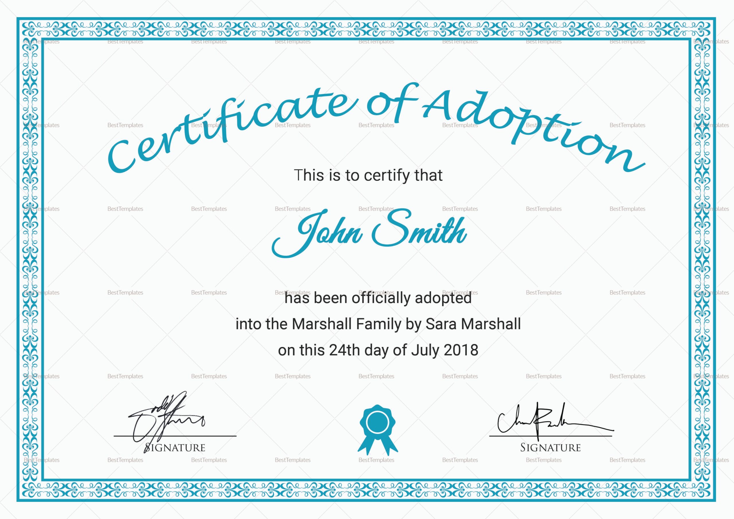 Printable Adoption Certificate Template