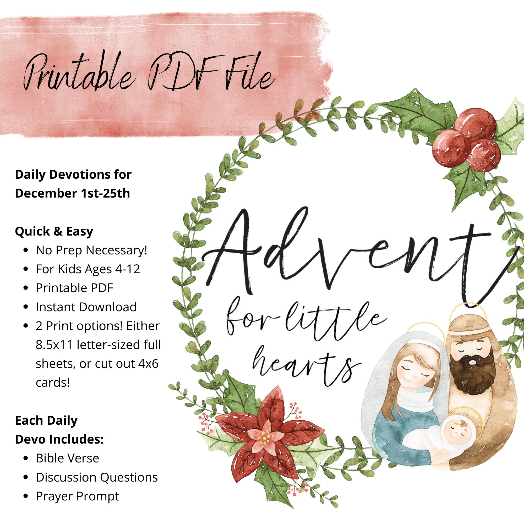 PRINTABLE Advent Scripture Devotions For Kids And Families PDF FILE instant Digital Download Etsy