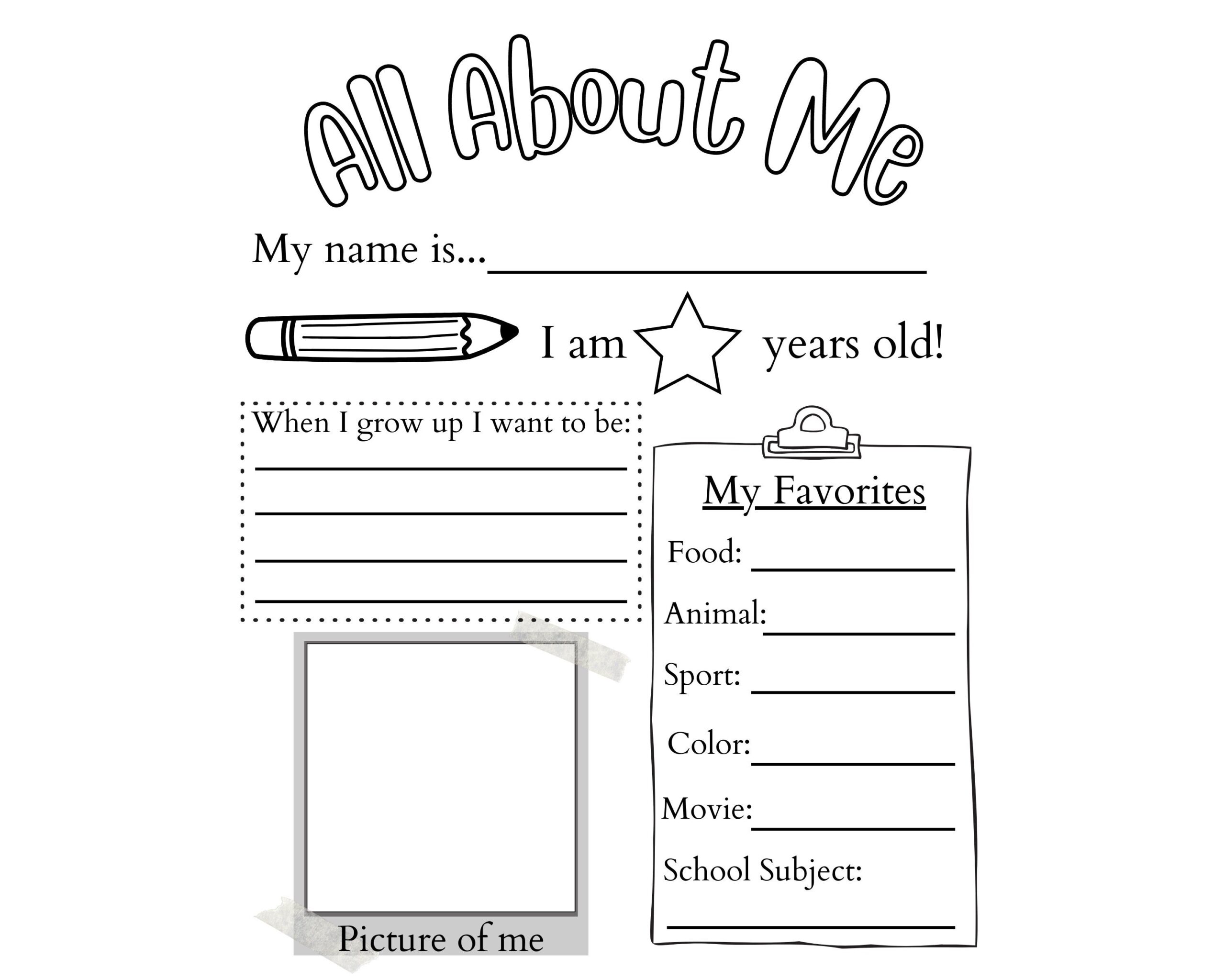 all about me printable worksheets