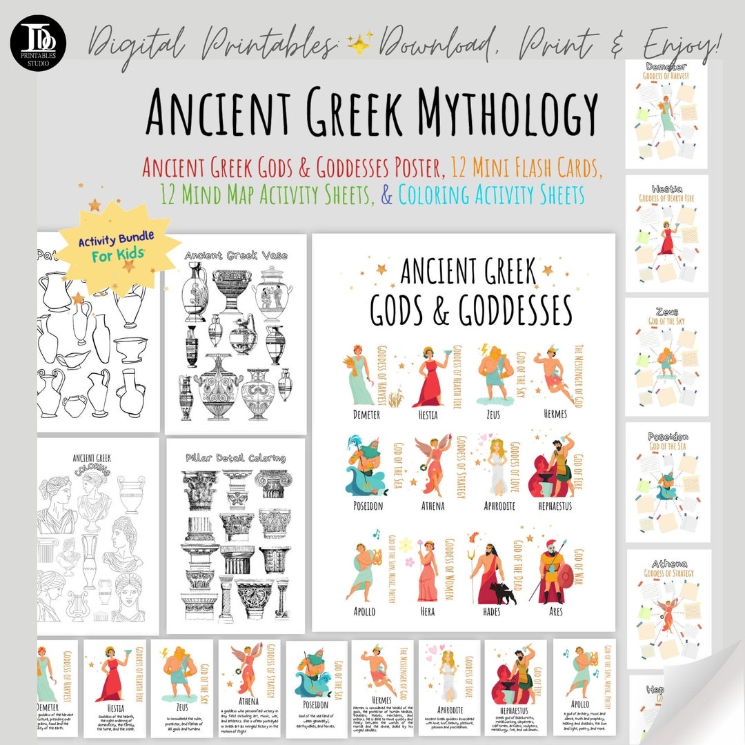Printable Ancient Greek Mythology Activity Bundle For Kids Topic Research Home Schooling Gods U0026 Goddesses Mind Maps And So Much More Etsy