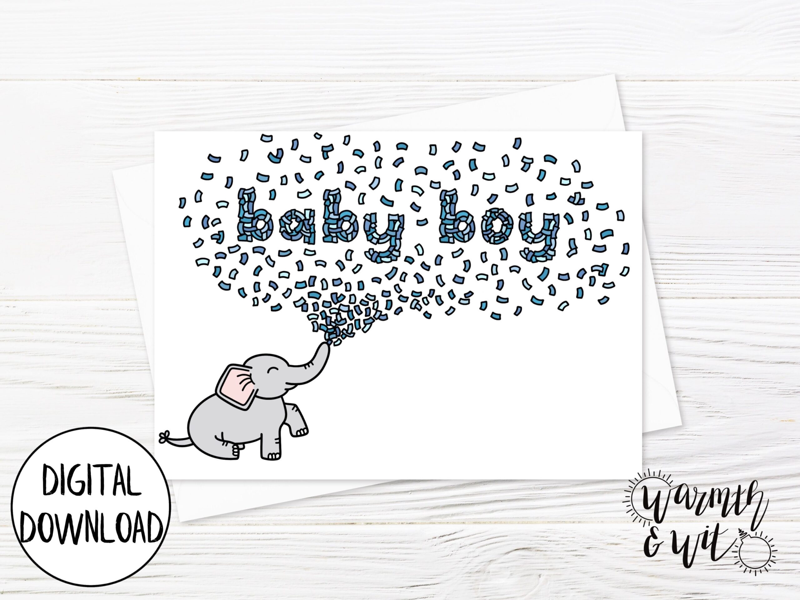 Printable Baby Boy Shower Card Baby Boy Card Printable Elephant 