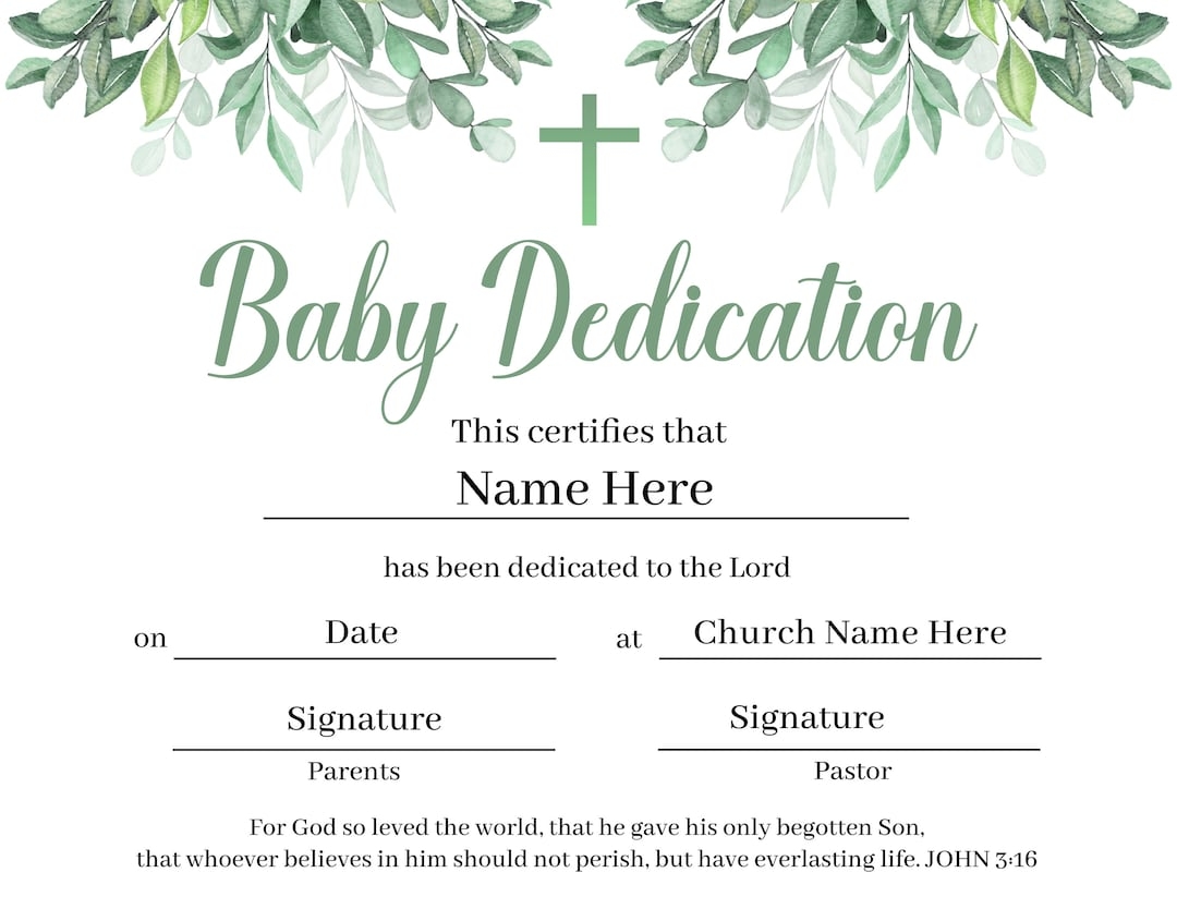 Printable Baby Dedication Certificate Editable Baby Christening Certificate Etsy