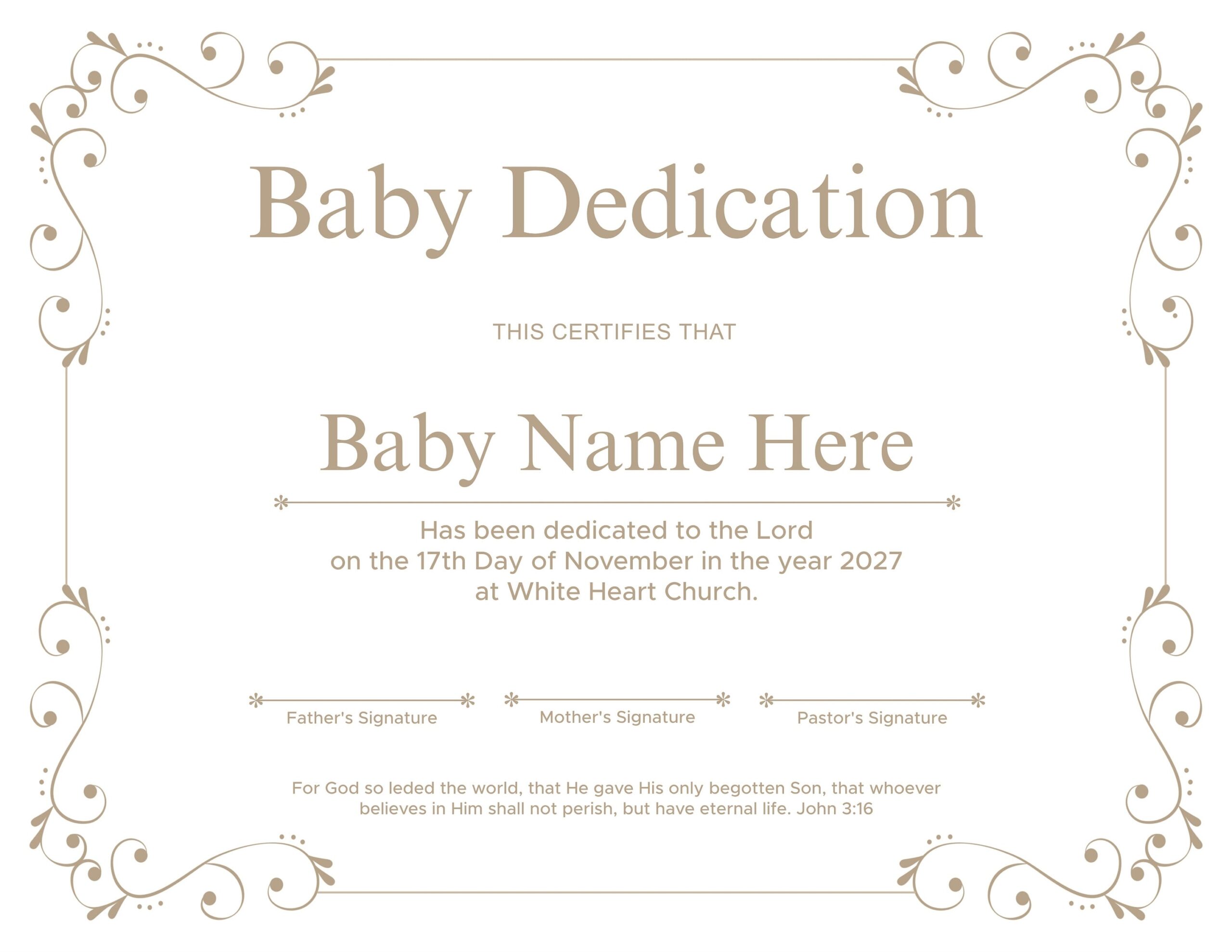 Printable Baby Dedication Certificate Editable Baby Christening Certificate 