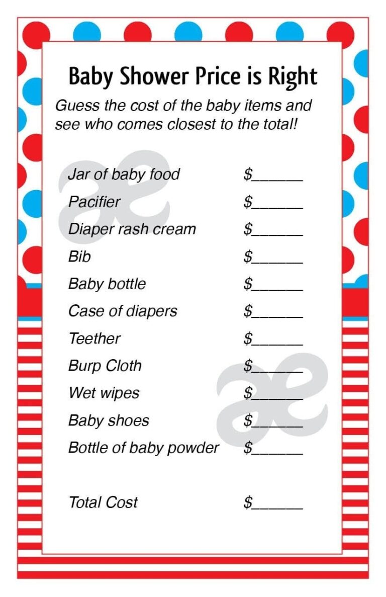 Printable Baby Shower Activity Price Is Right Instant Download Seuss Etsy