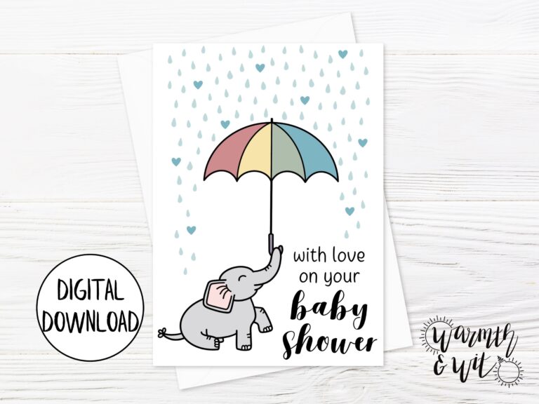 Printable Baby Shower Card Girl Boy Elephant Baby Shower Card 