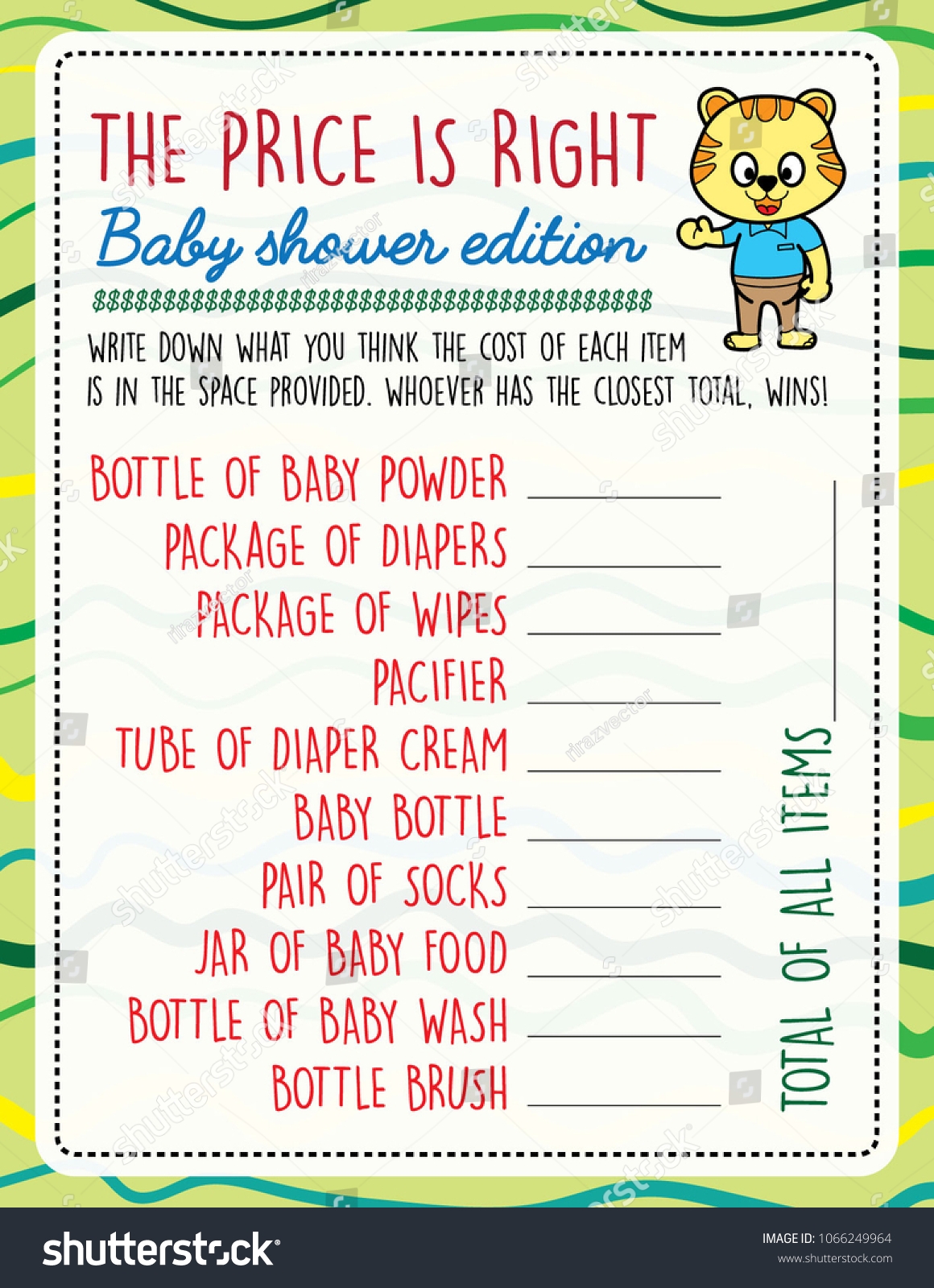 Printable Baby Shower Games Price Right Stock Vector Royalty Free 1066249964 Shutterstock