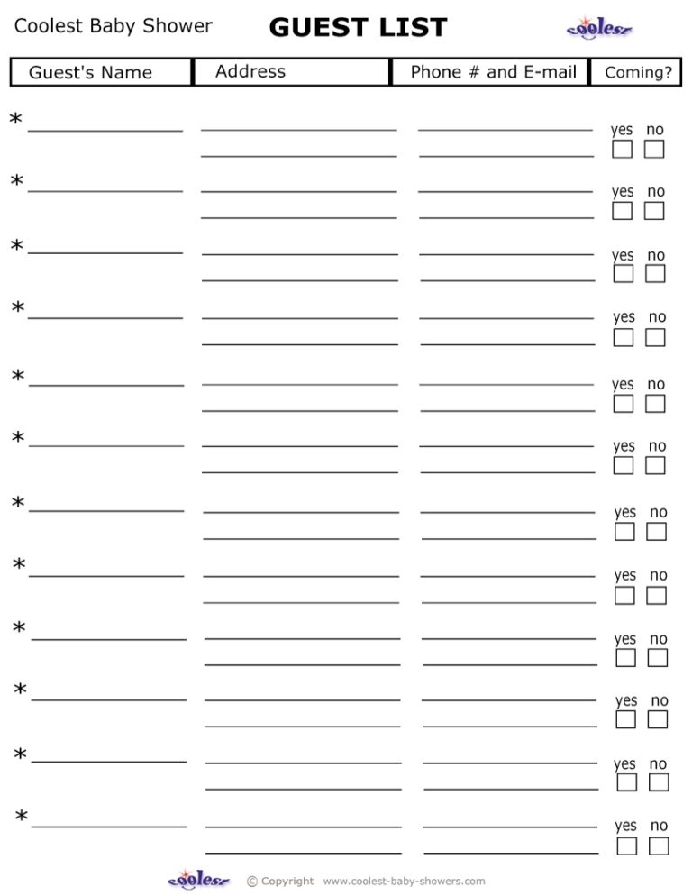 Printable Baby Shower Guest List Coolest Free Printables Worksheets Library