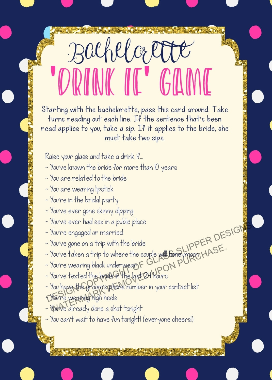Printable Bachelorette Game Bachelorette Drinking Game 
