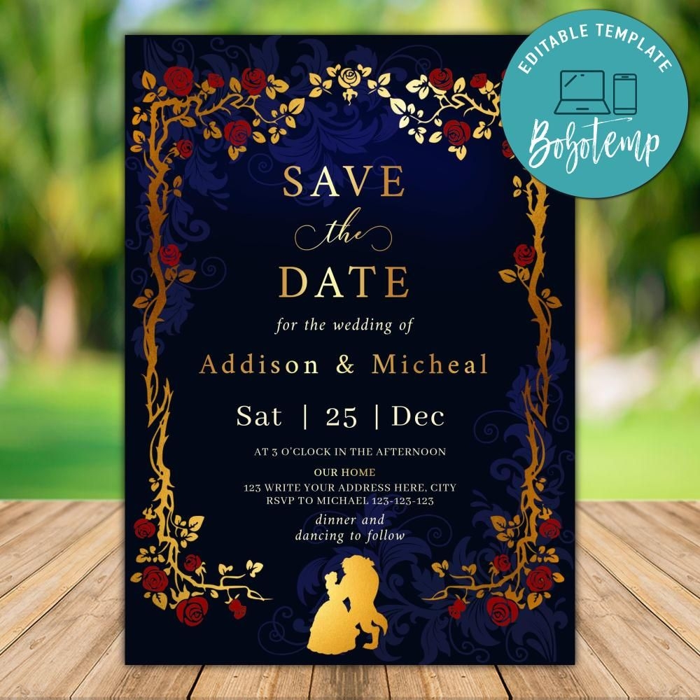 Printable Beauty And The Beast Save The Date Invitation DIY Bobotemp