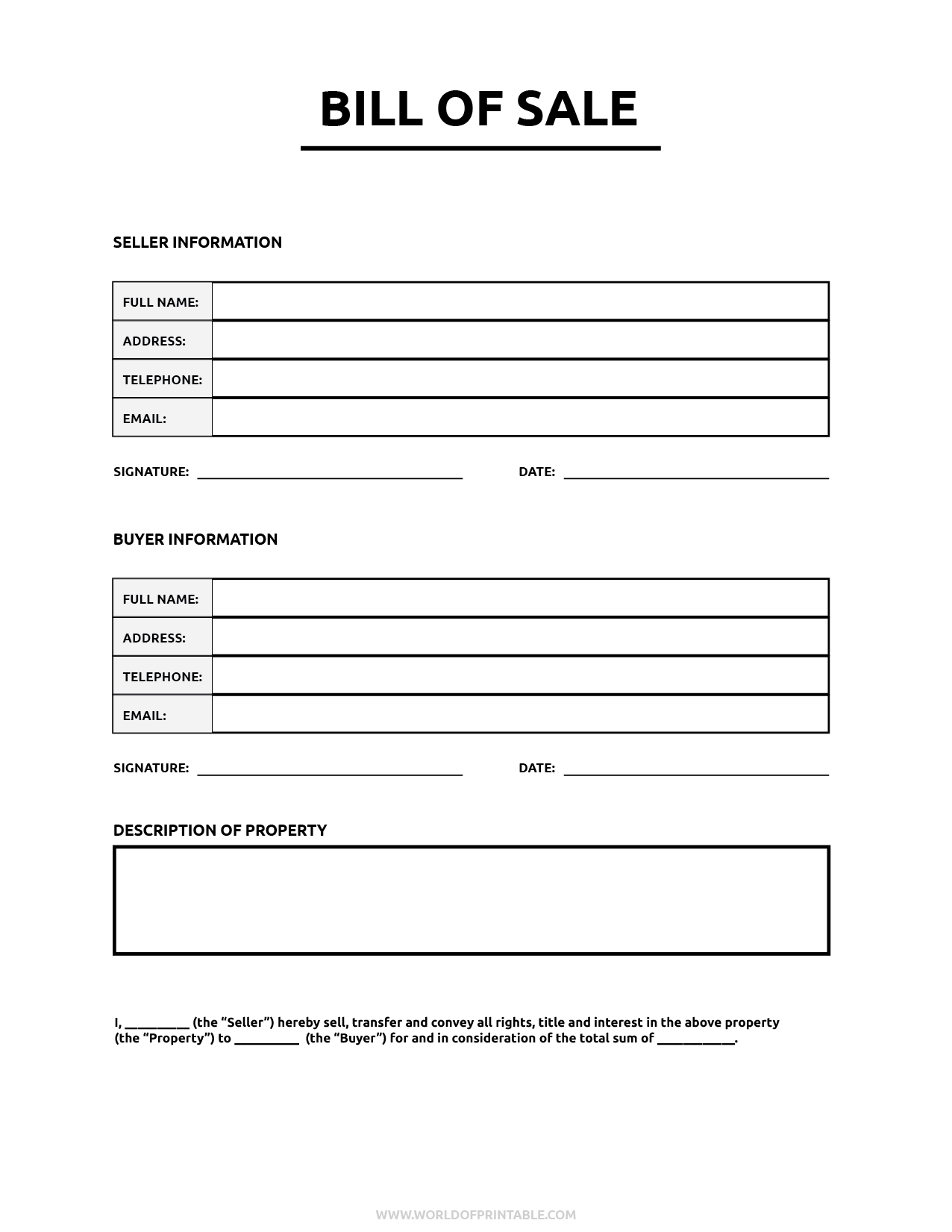 bill of sale printable