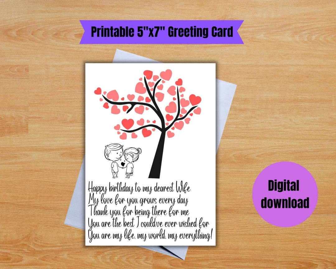 Printable Birthday Card For Wife Romantic Birthday Card For Wife Birthday Card From Husband Birthday Card With Romantic Words For Wife Etsy
