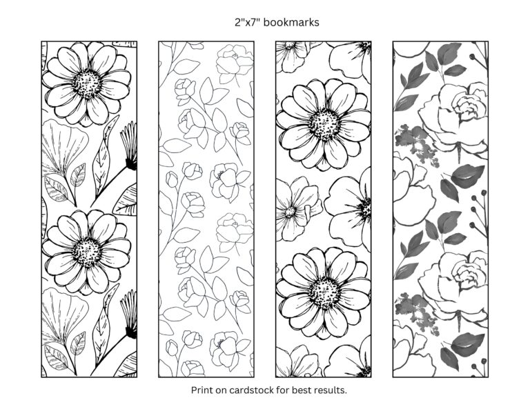 Printable Black White Floral Bookmarks Black White Floral Print Bookmark Digital Printable Bookmarks Instant Download Bookmarks 2x7 PNG