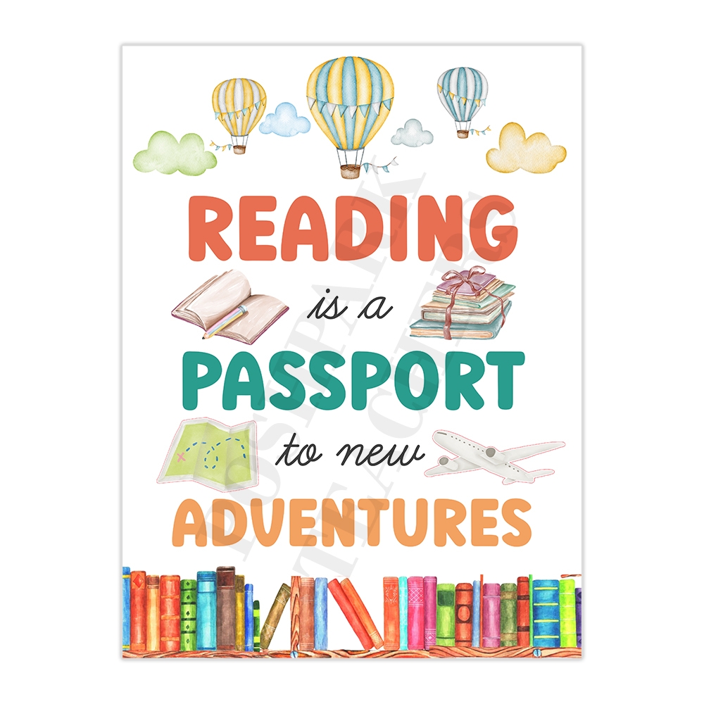 Printable Book Quotes Poster Reading Is A Passport For New Adventures Retro School Library Poster Made By Teachers